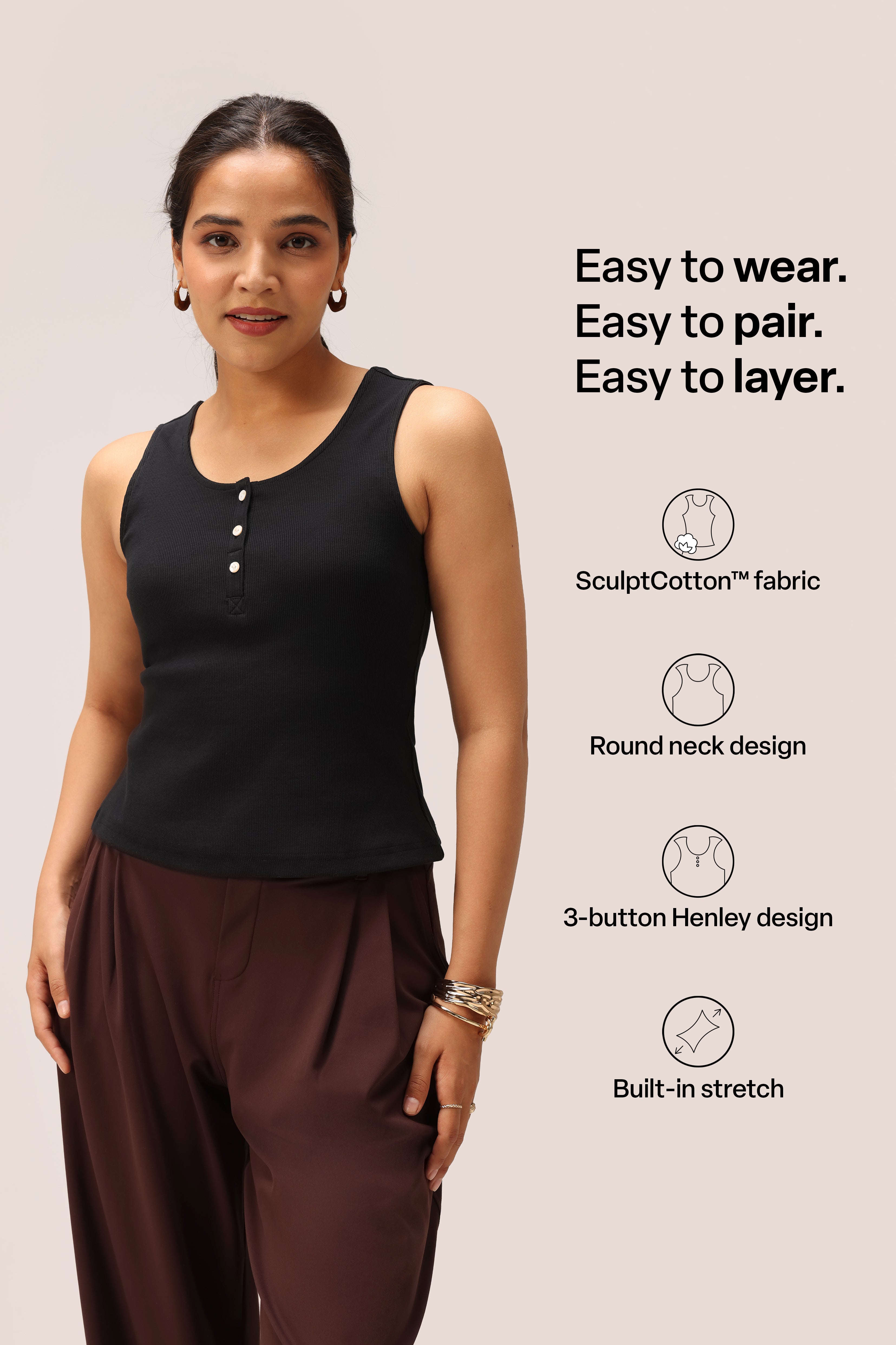 Blissentials Round Neck Henley Tank