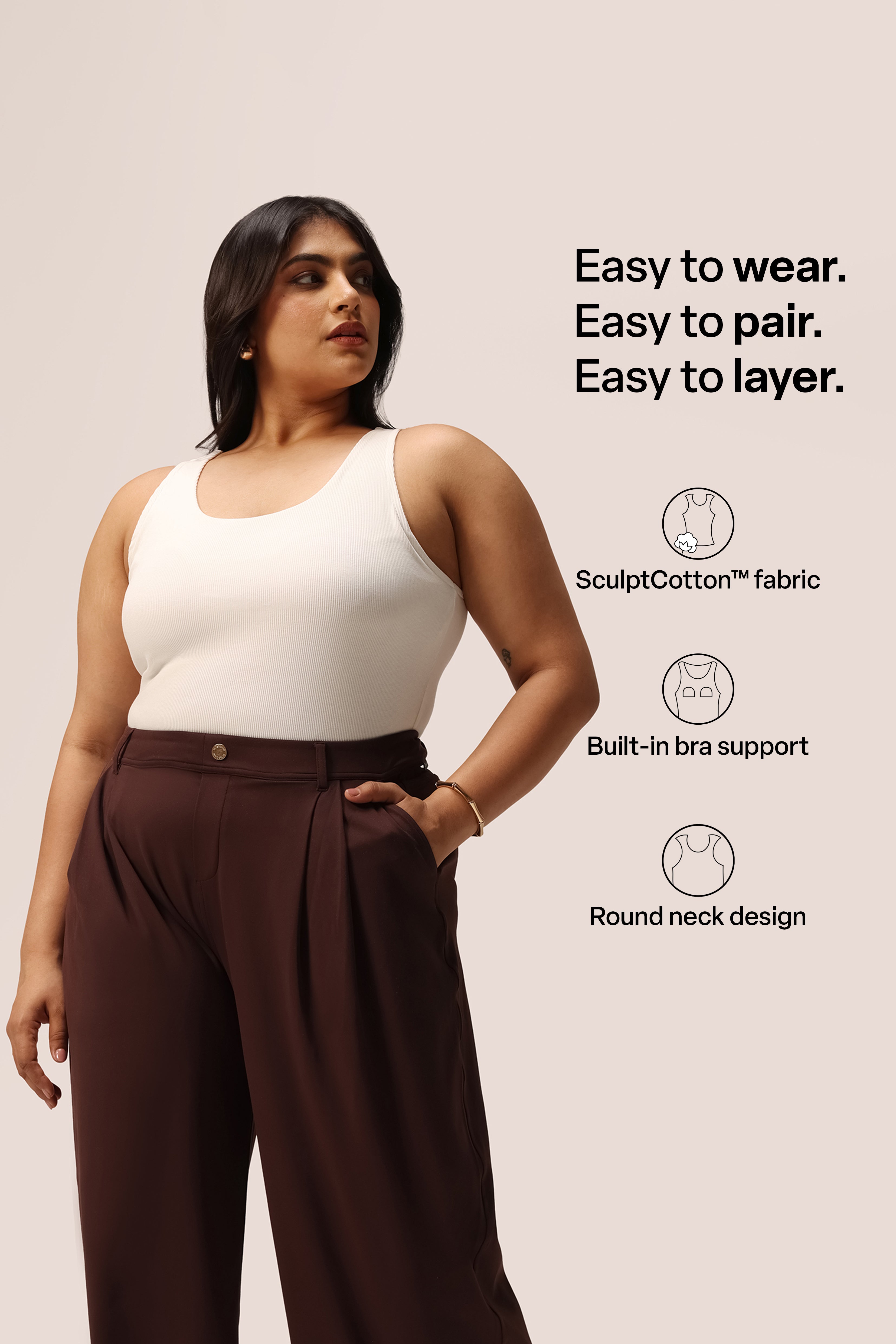 Blissentials Round Neck Built In Bra Top