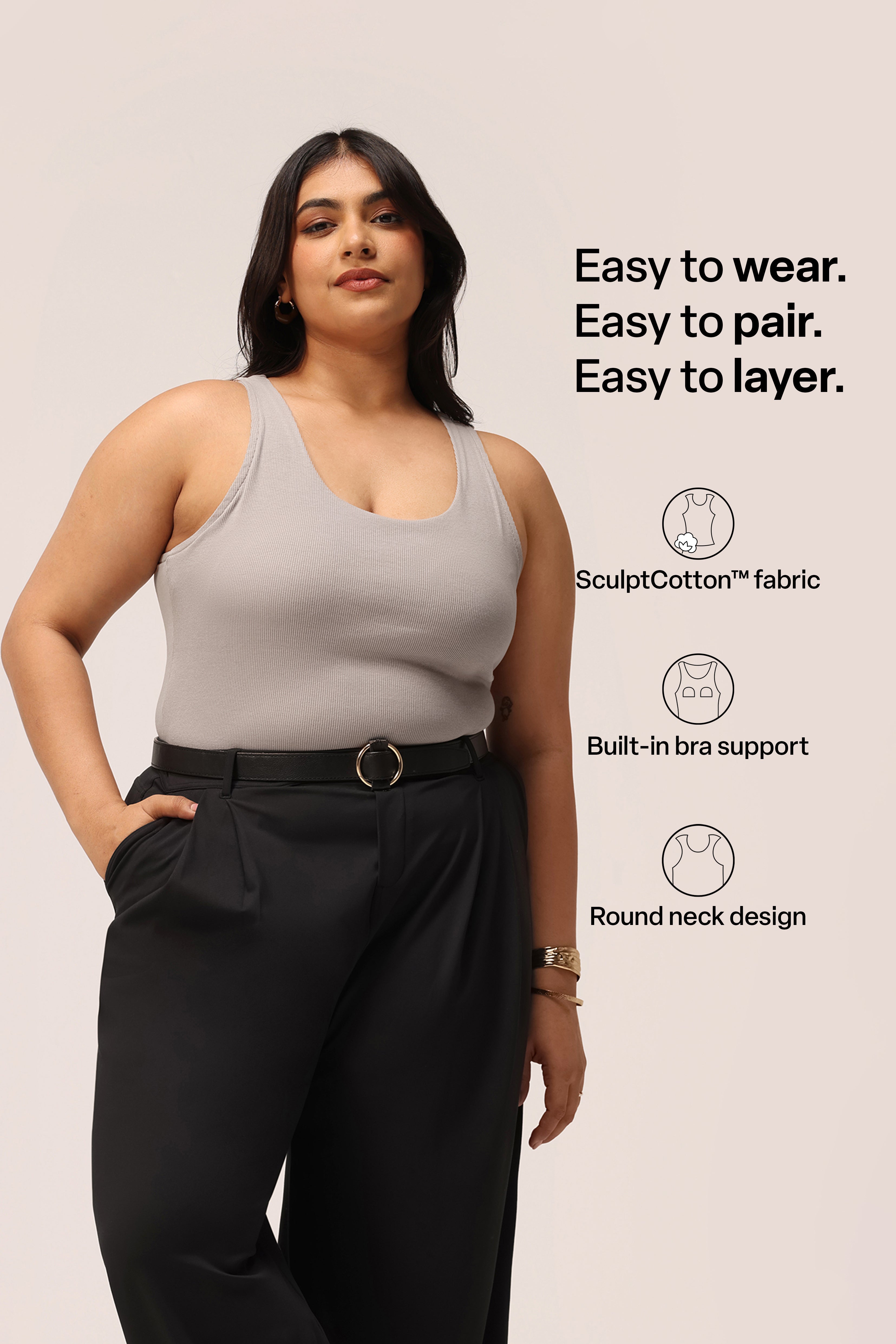 Blissentials Round Neck Built In Bra Top