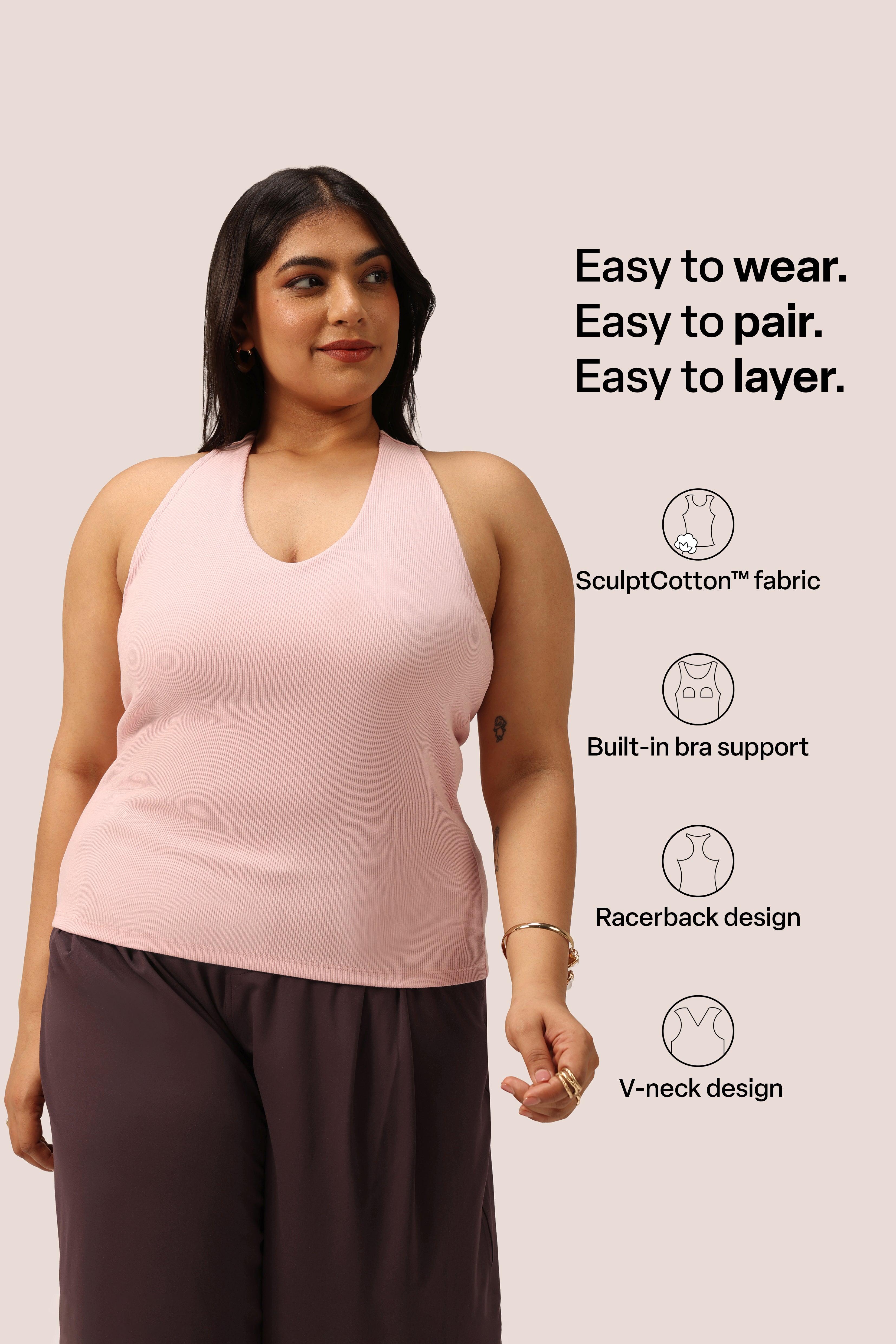 Blissentials V- Neck Racerback Built In Bra Top