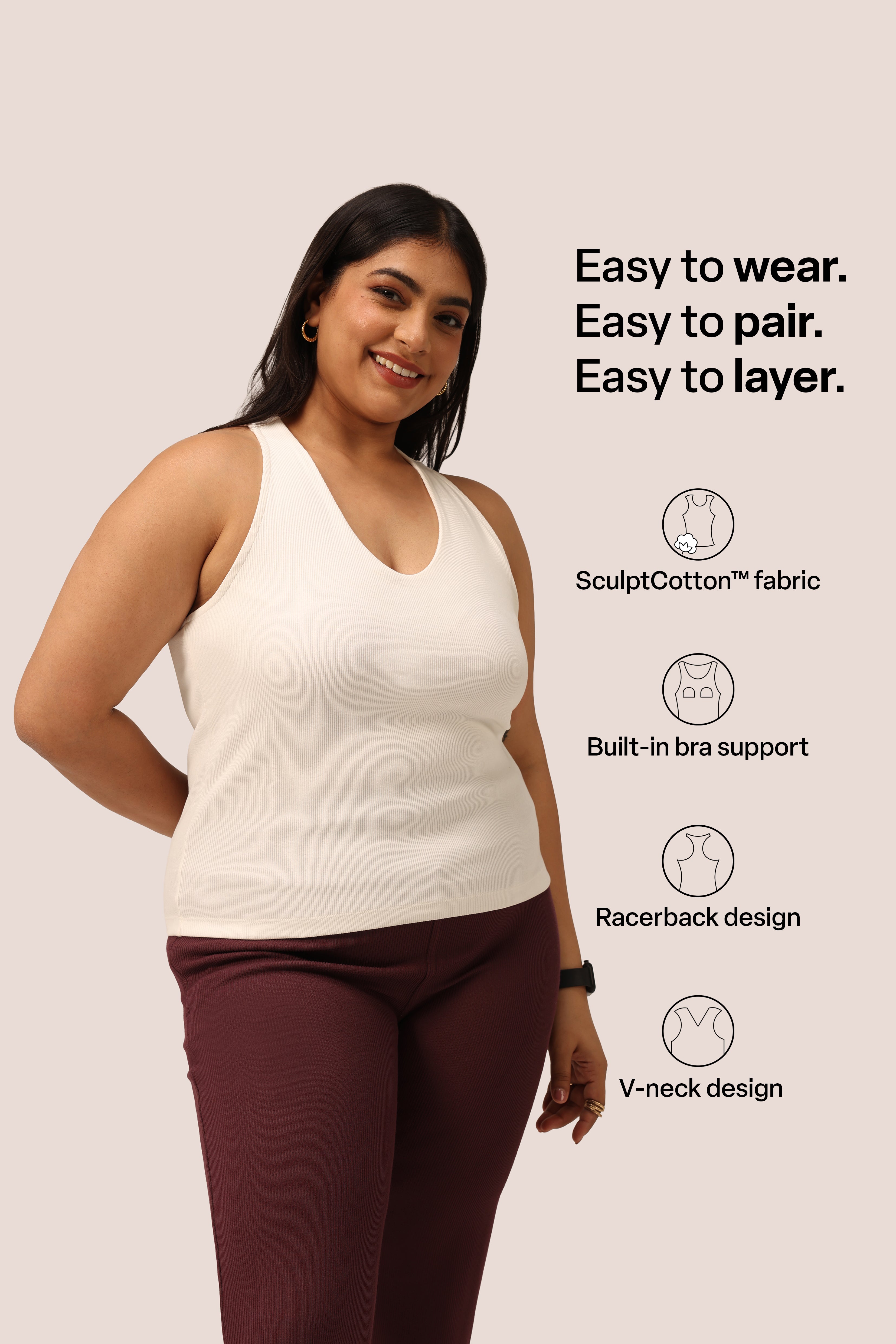 Blissentials V- Neck Racerback Built In Bra Top