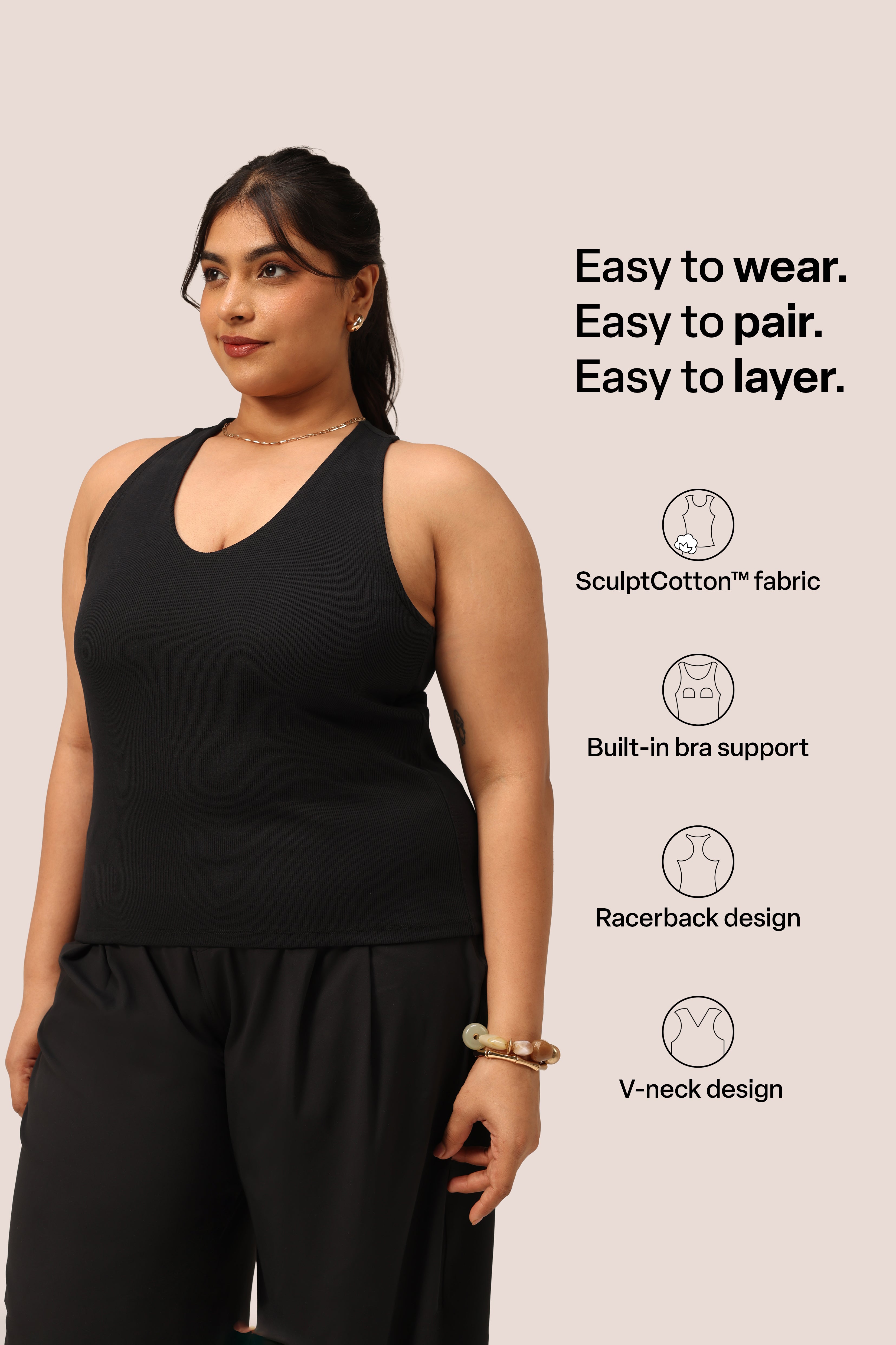 Blissentials V- Neck Racerback Built In Bra Top