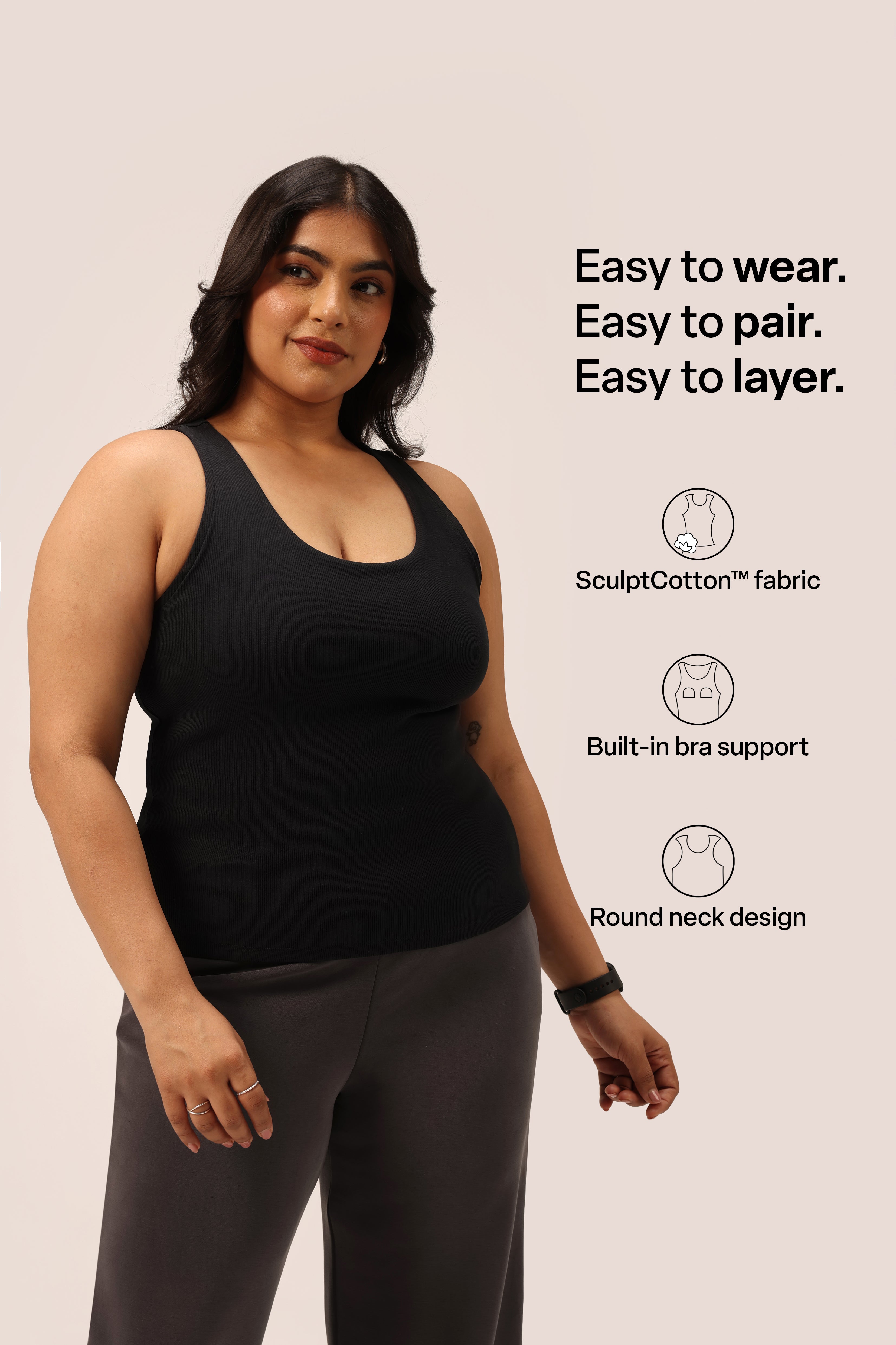 Blissentials Round Neck Built In Bra Top