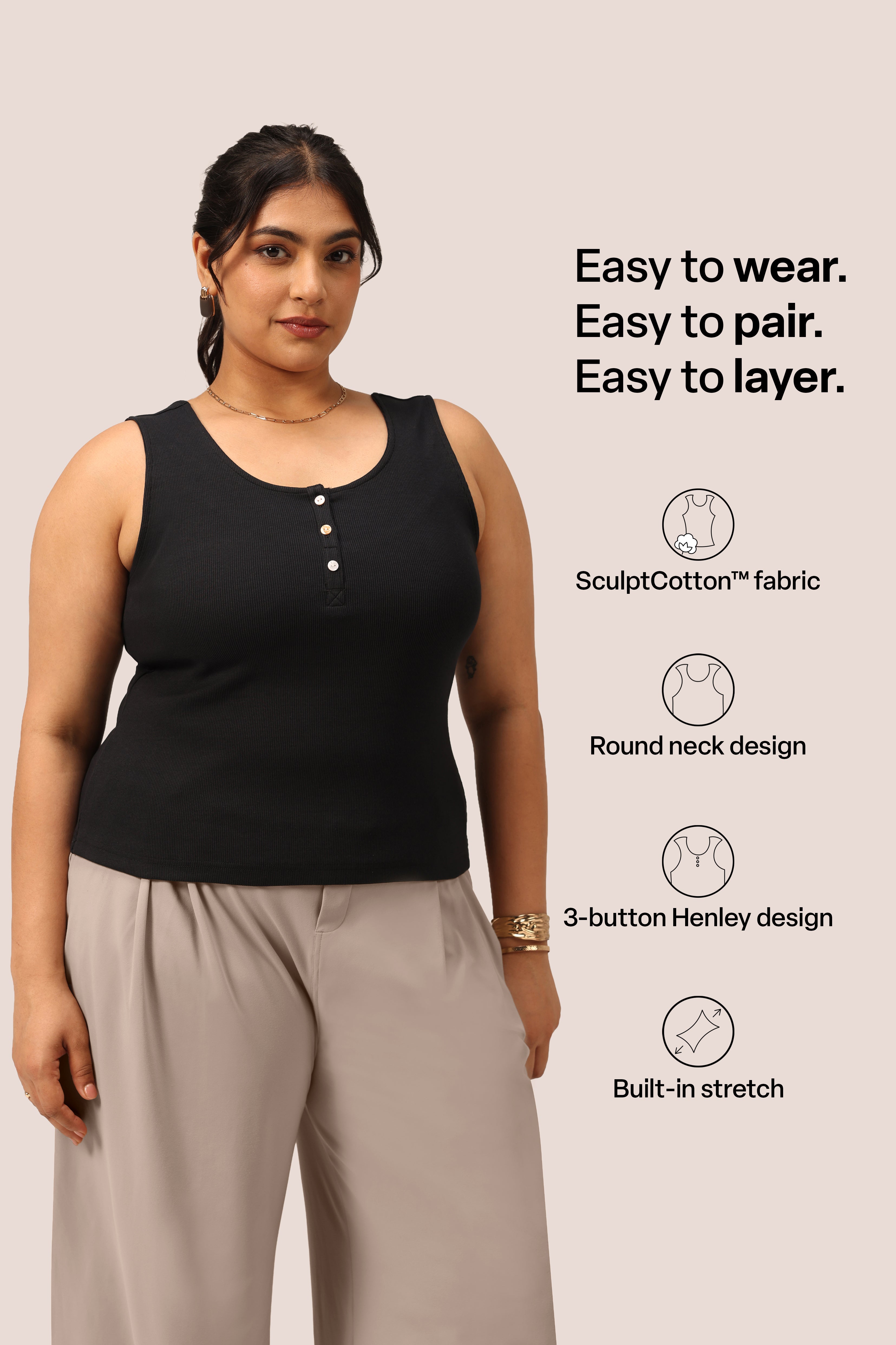 Blissentials Round Neck Henley Tank