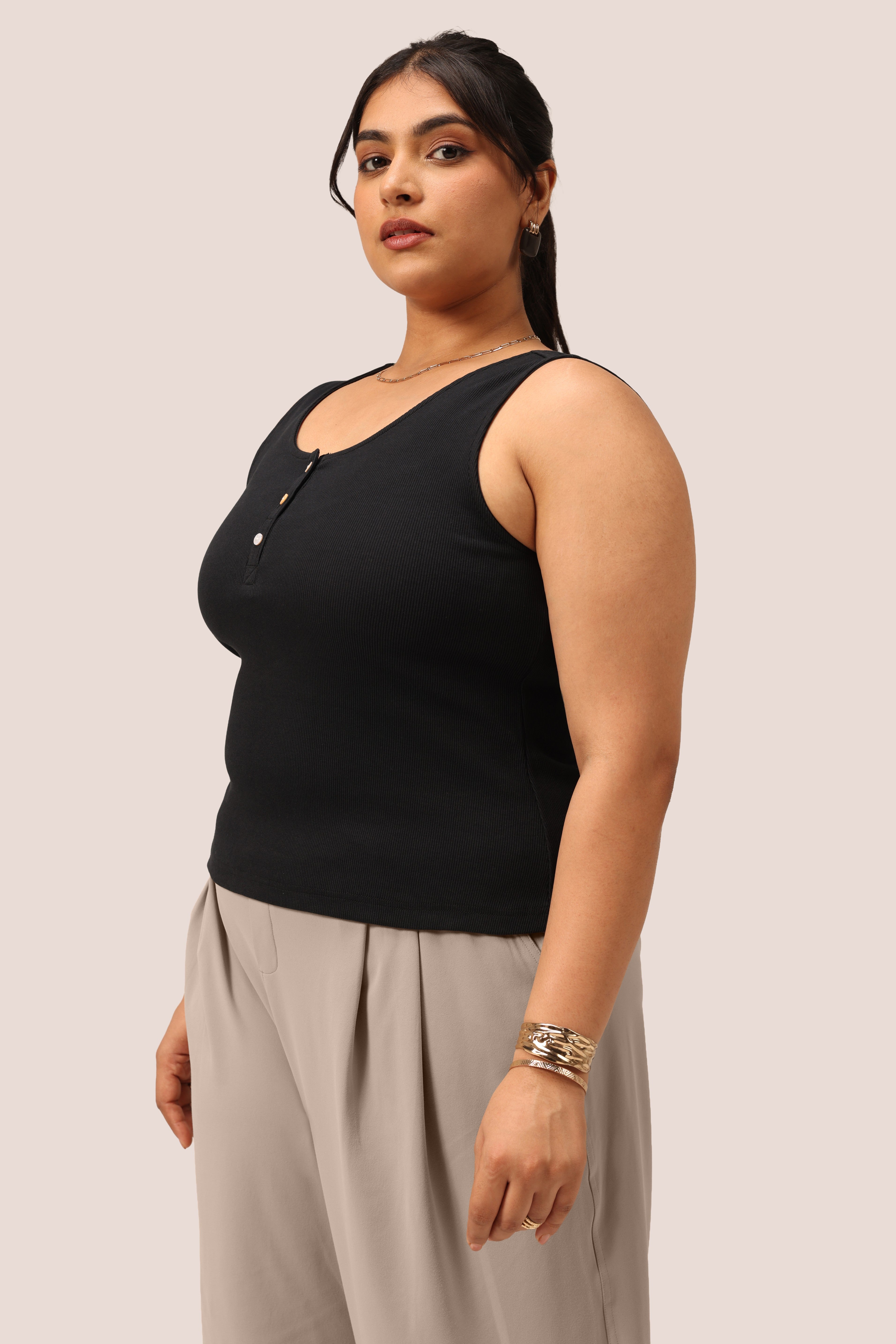 Blissentials Round Neck Henley Tank