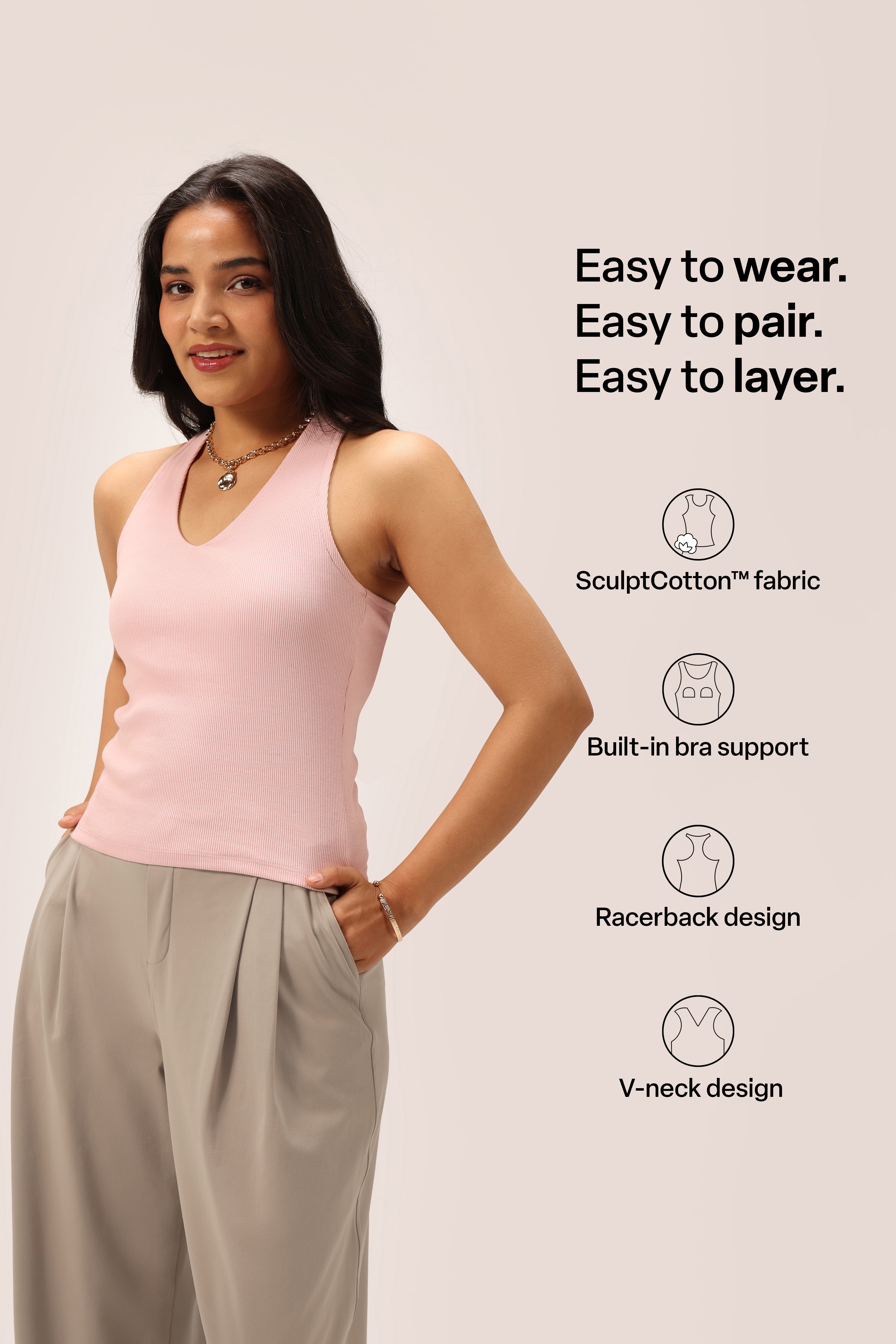 Blissentials V- Neck Racerback Built In Bra Top