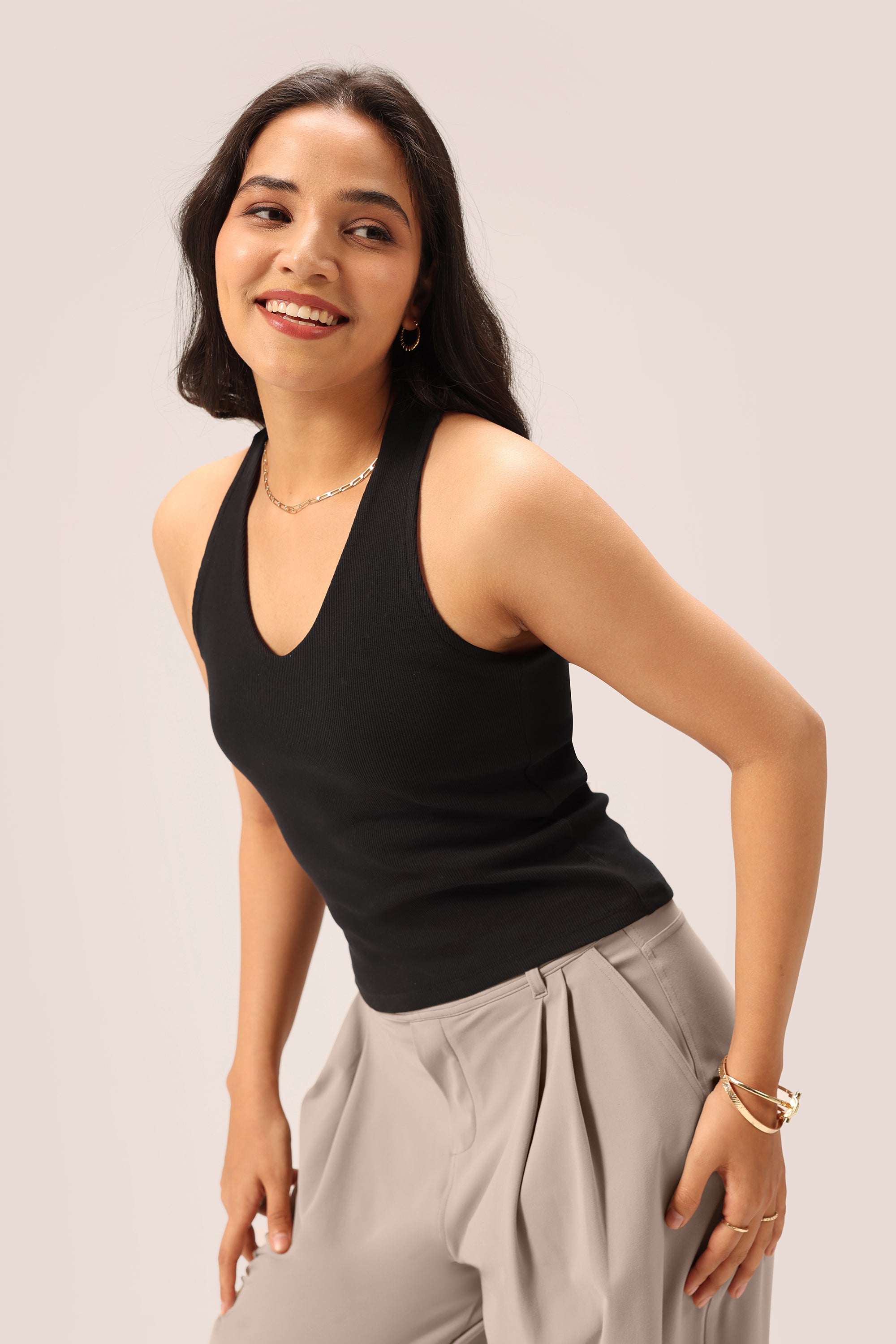 Blissentials V- Neck Racerback Built In Bra Top