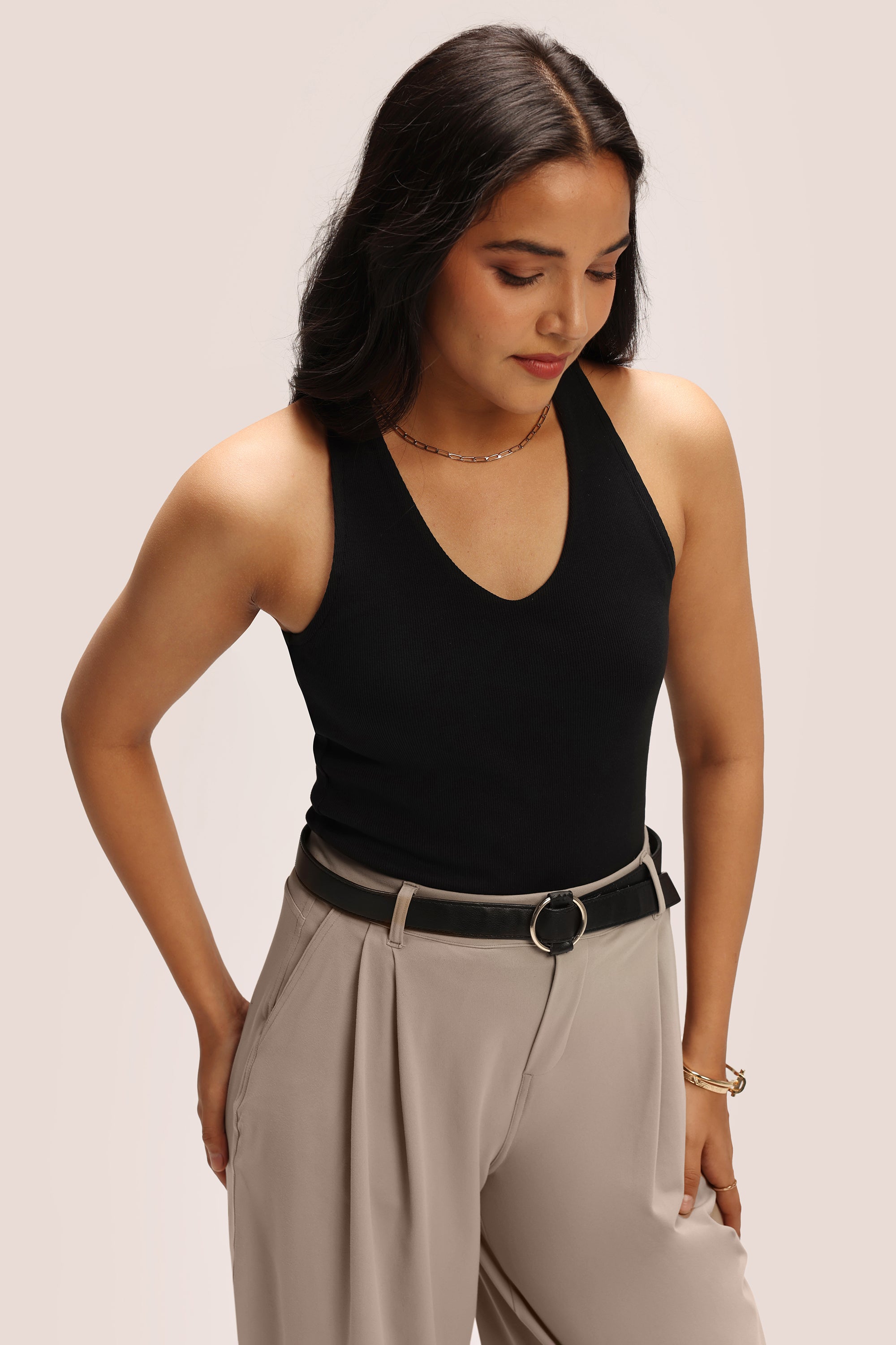Blissentials V- Neck Racerback Built In Bra Top