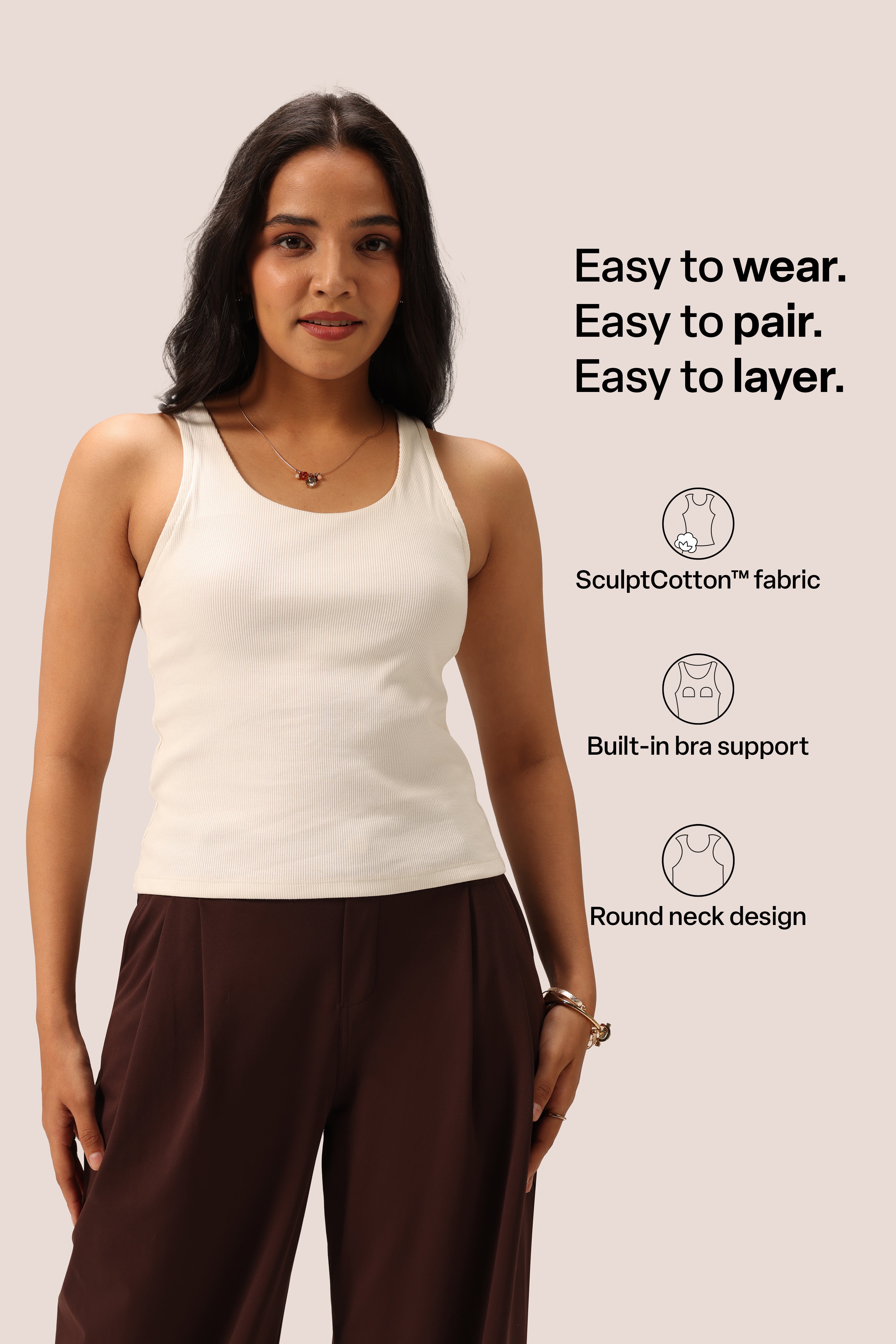 Blissentials Round Neck Built In Bra Top