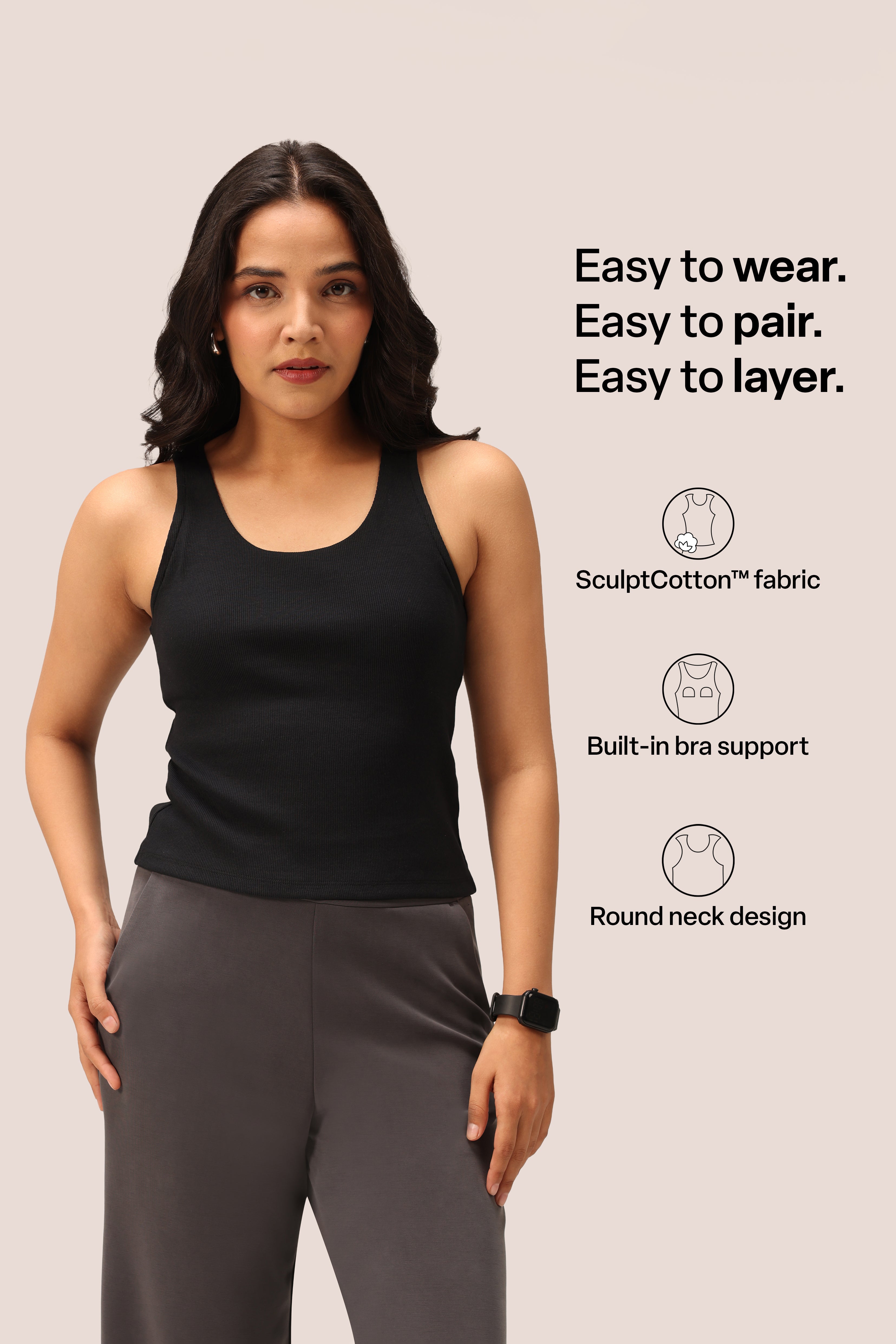 Blissentials Round Neck Built In Bra Top