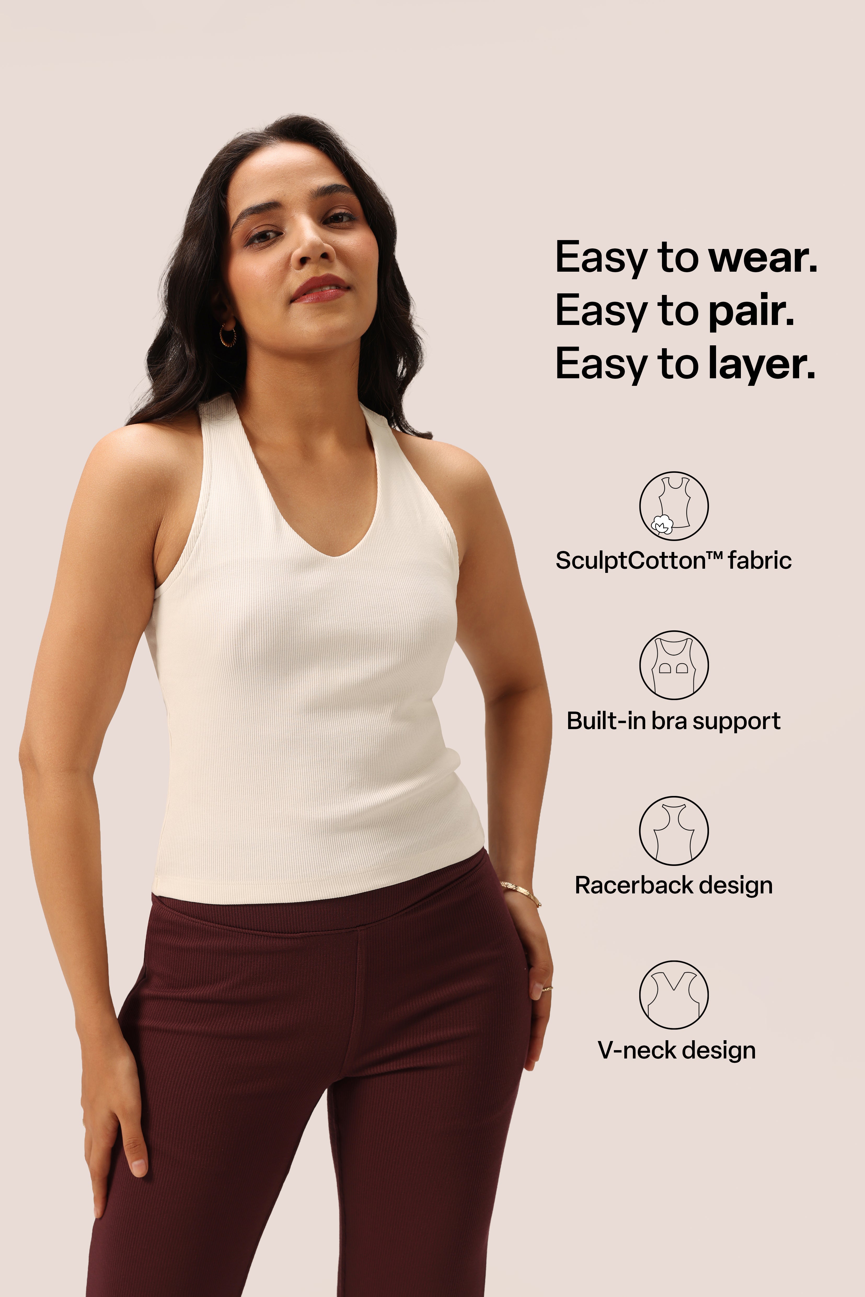 Blissentials V- Neck Racerback Built In Bra Top