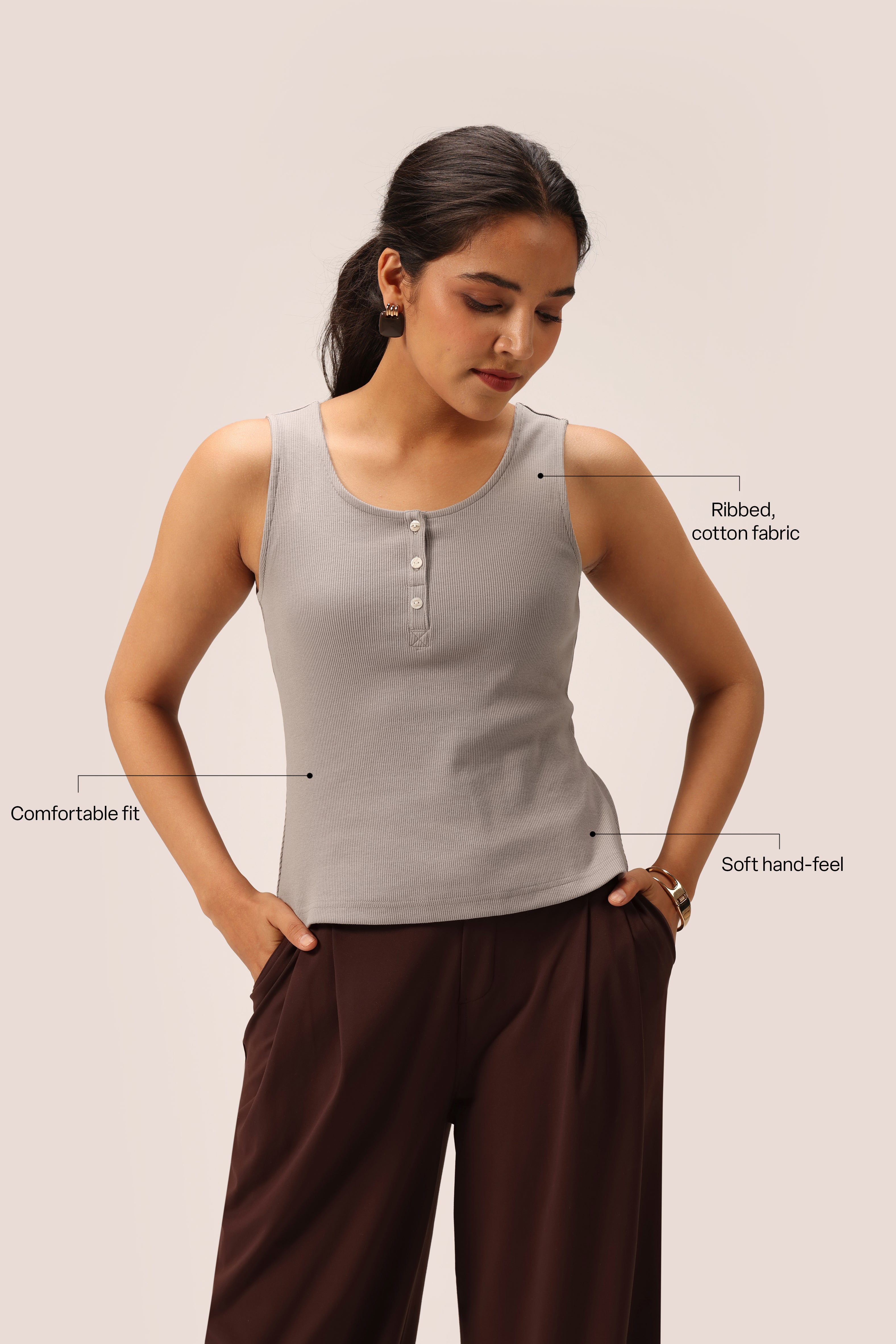 Blissentials Round Neck Henley Tank