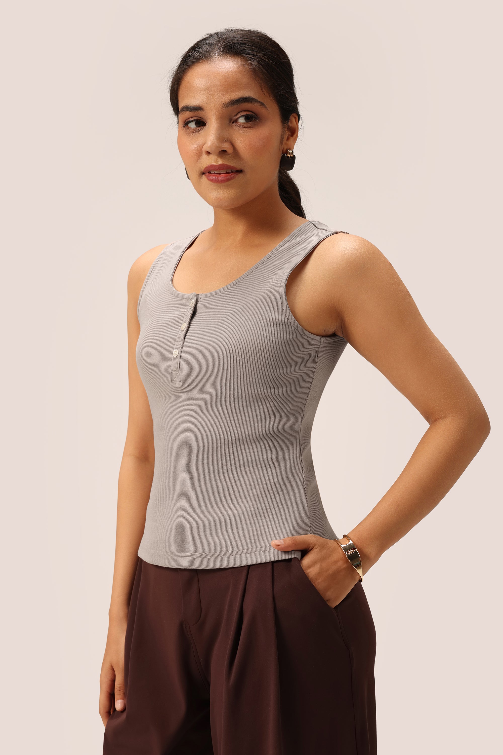 Blissentials Round Neck Henley Tank