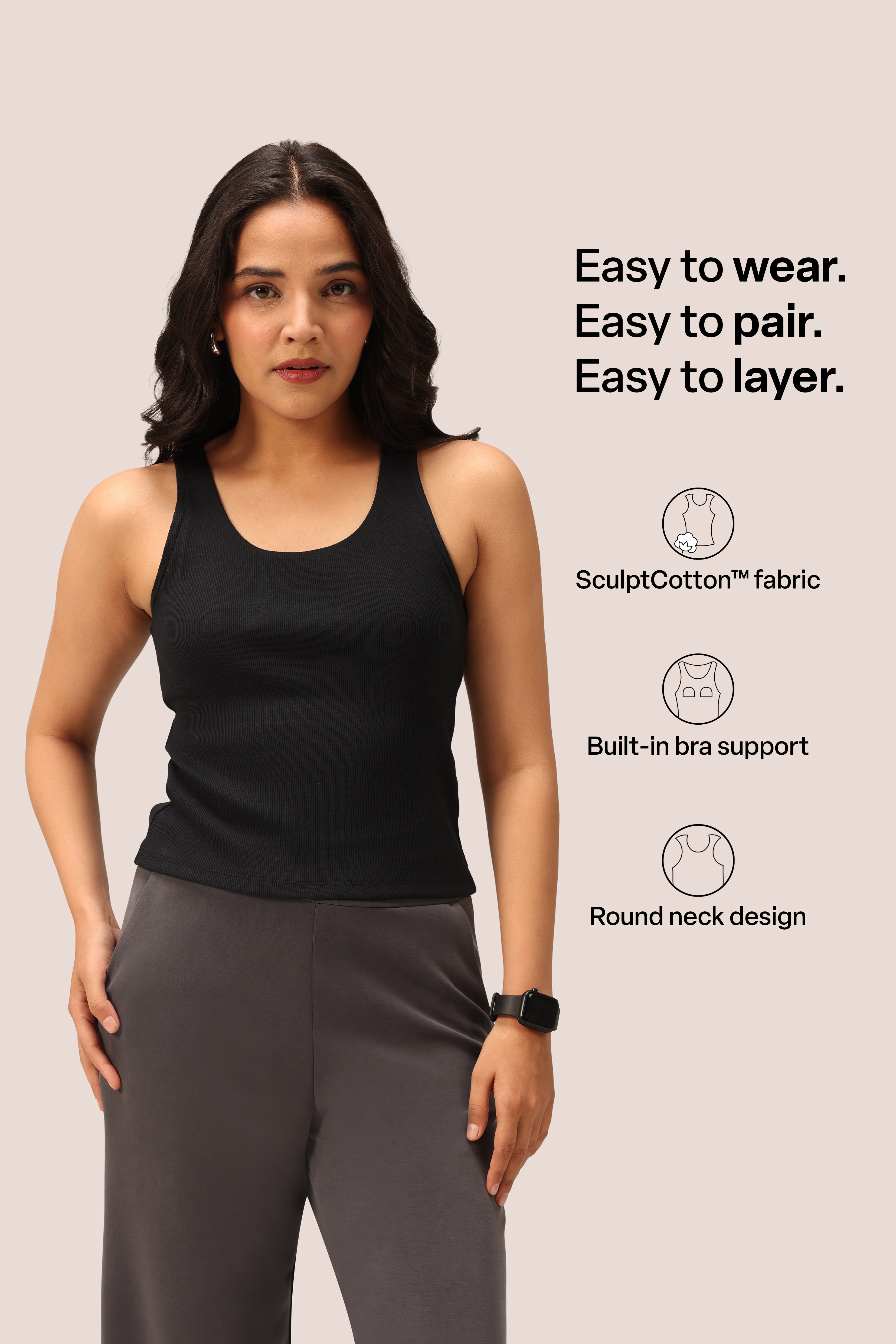 Blissentials Round Neck Built In Bra Top - BlissClub
