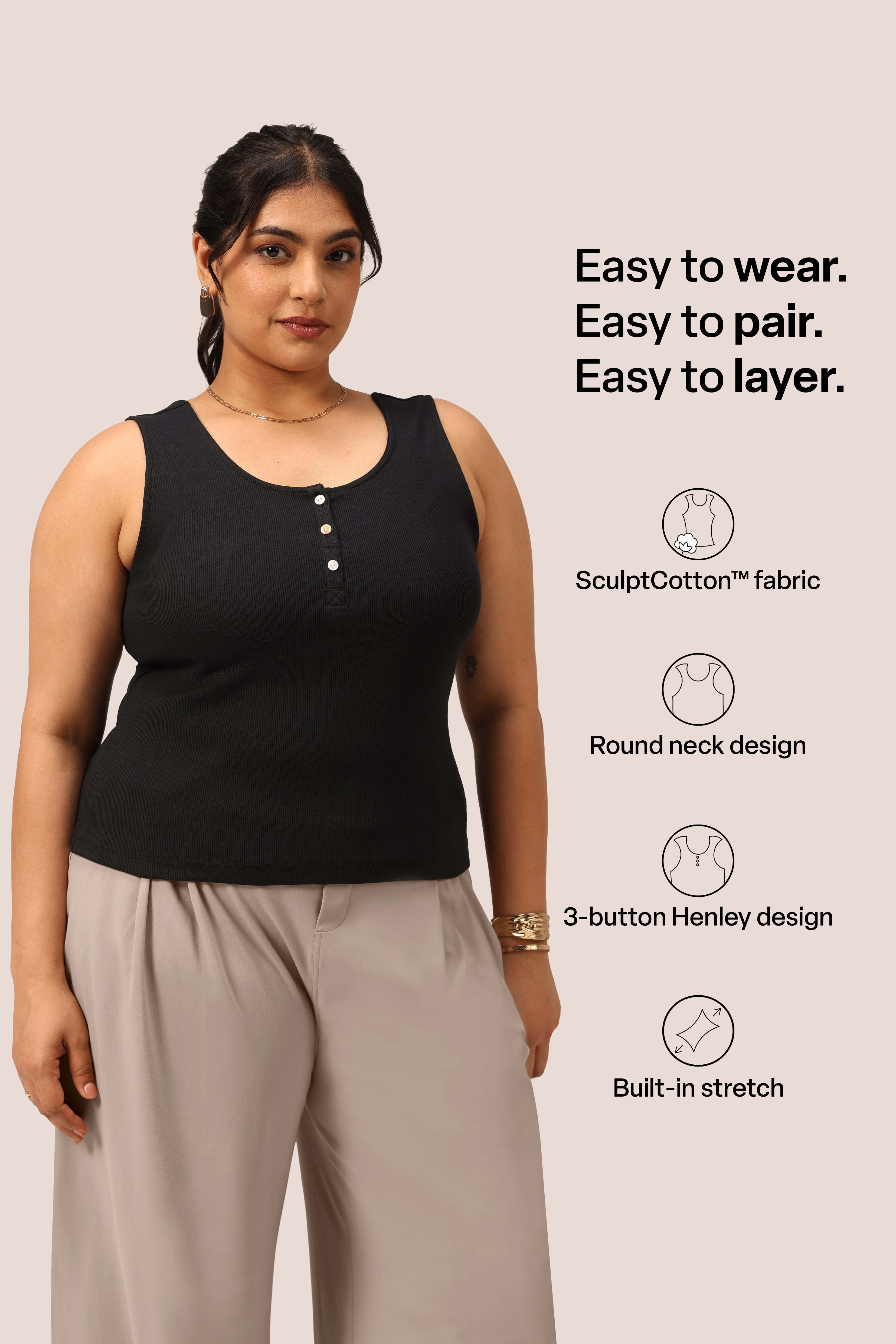 Blissentials Round Neck Henley Tank - BlissClub