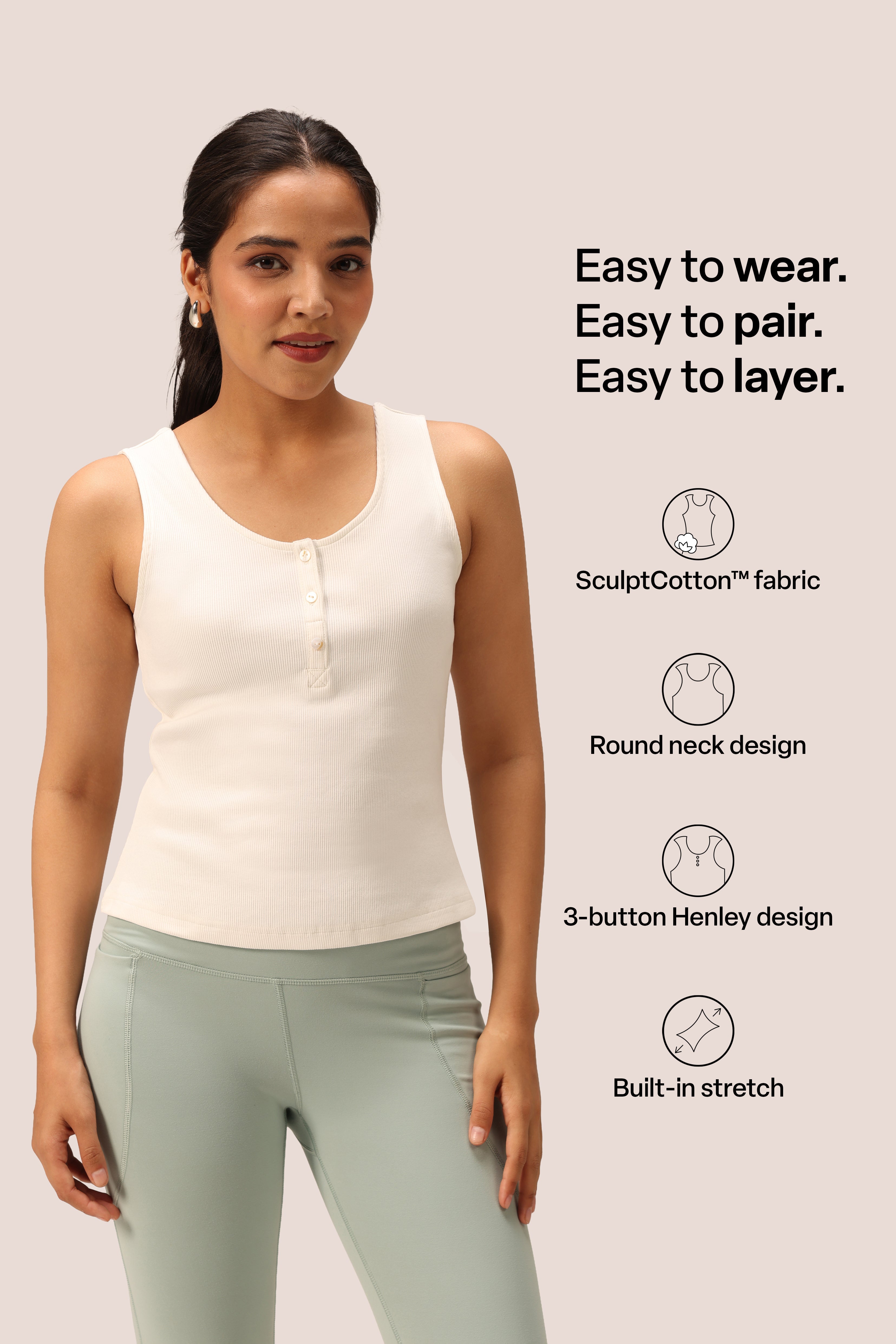 Blissentials Round Neck Henley Tank - BlissClub