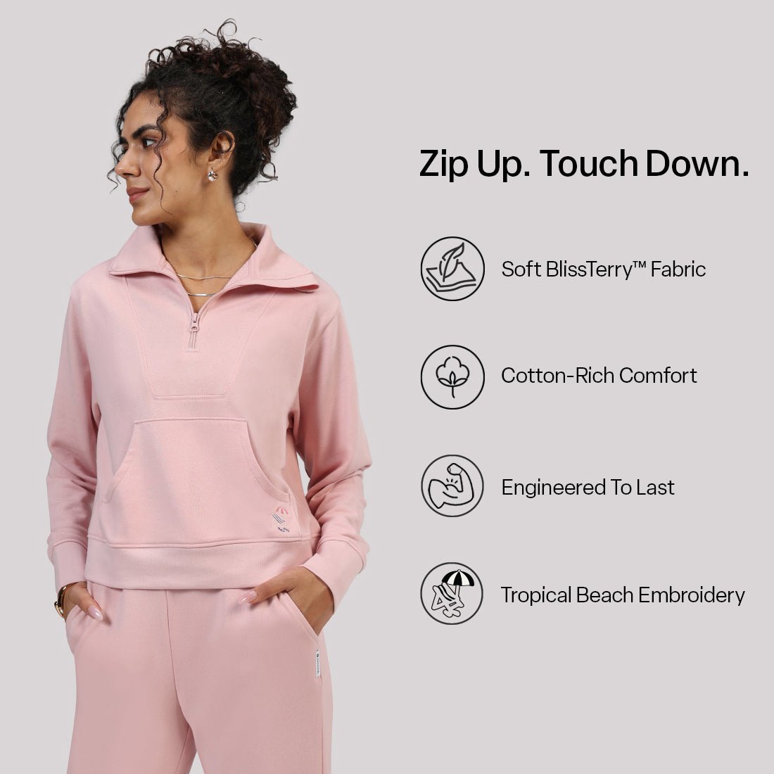 BlissTerry™ Cotton Pullover with Zipper - BlissClub