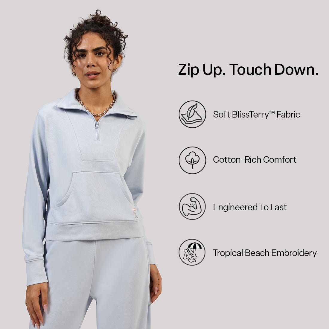 BlissTerry™ Cotton Pullover with Zipper - BlissClub