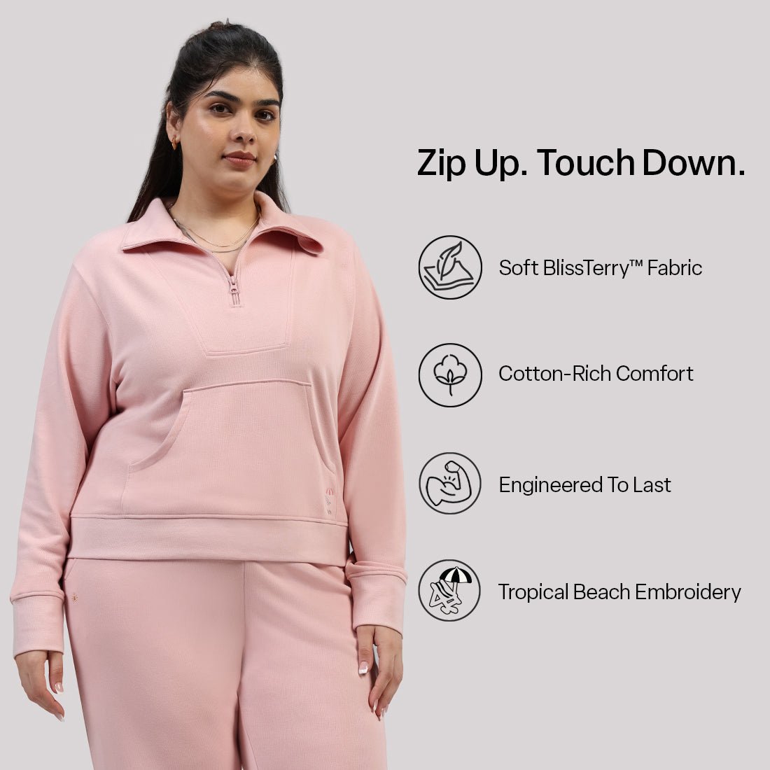 BlissTerry™ Cotton Pullover with Zipper - BlissClub