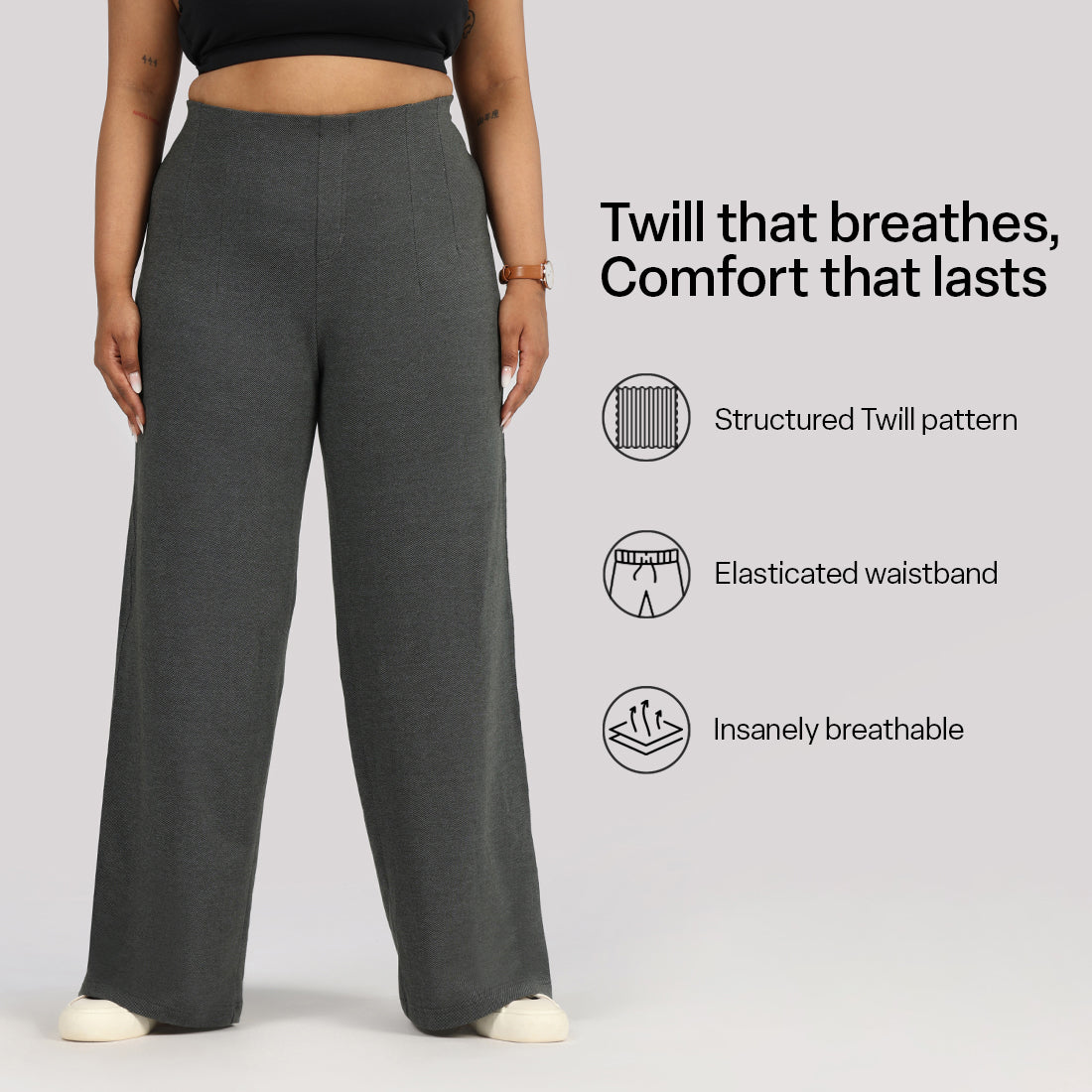Work-To-Wine Twill Wide Dart Pants