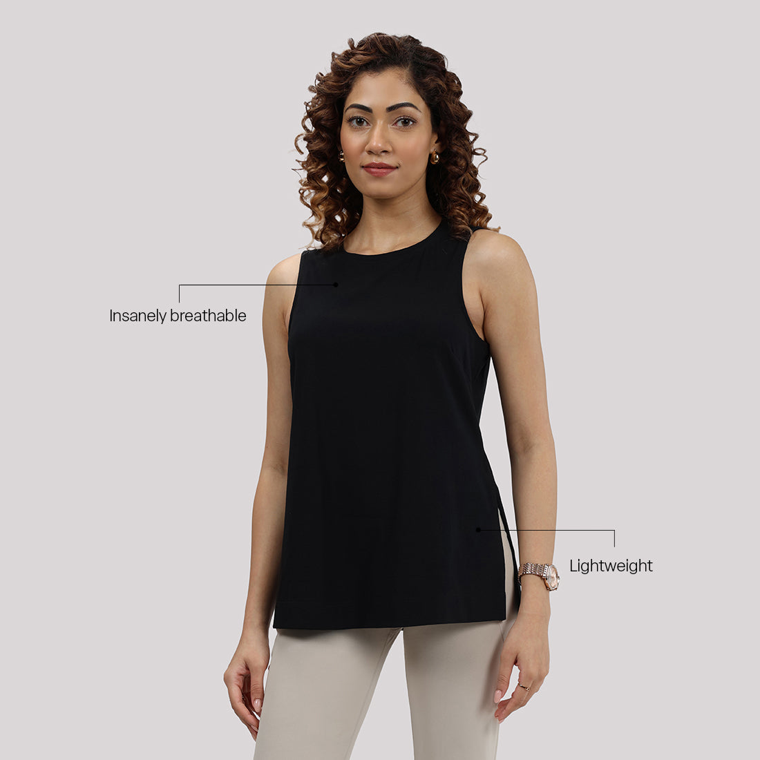 Last Tee Sleeveless Long Slit Top