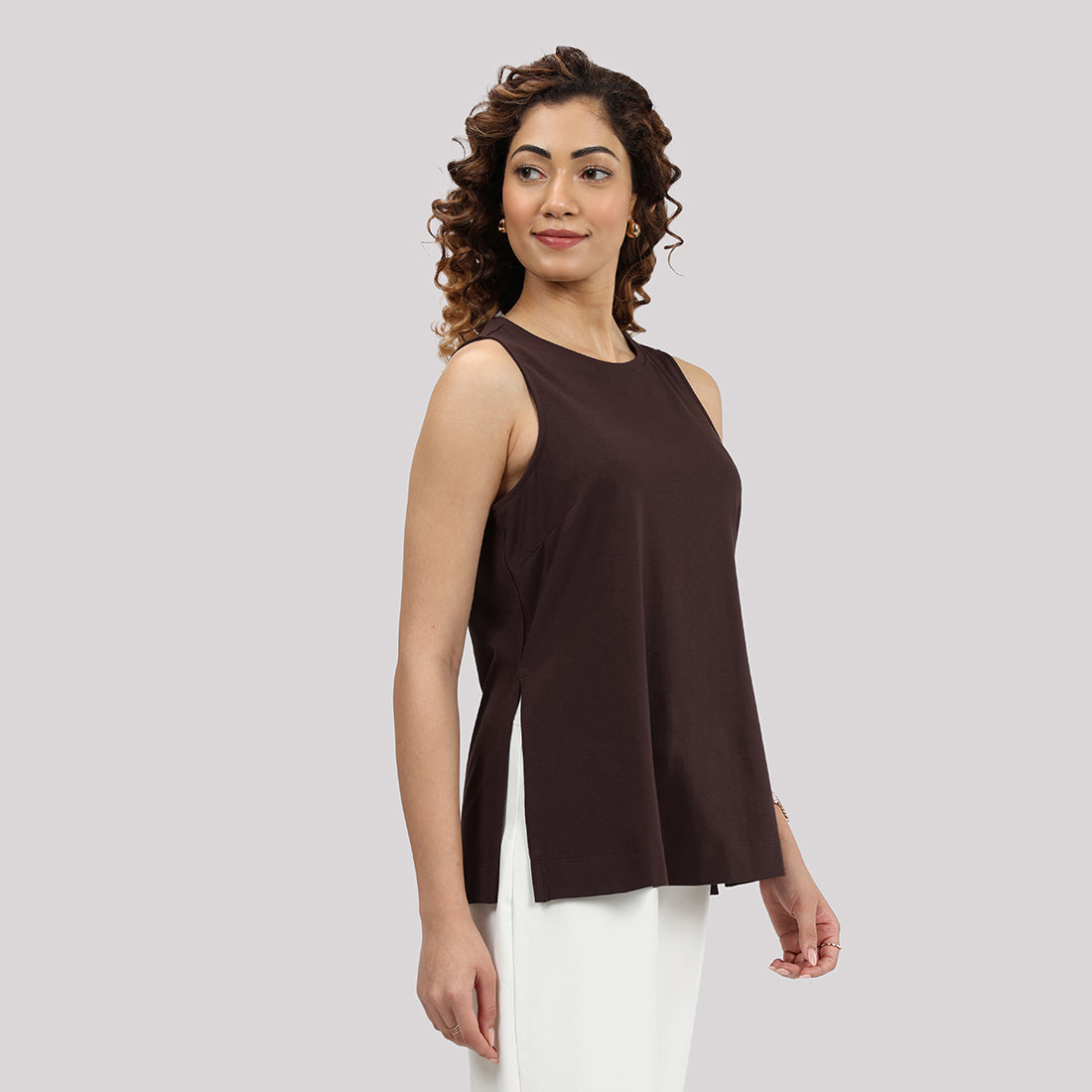 Last Tee Sleeveless Long Slit Top
