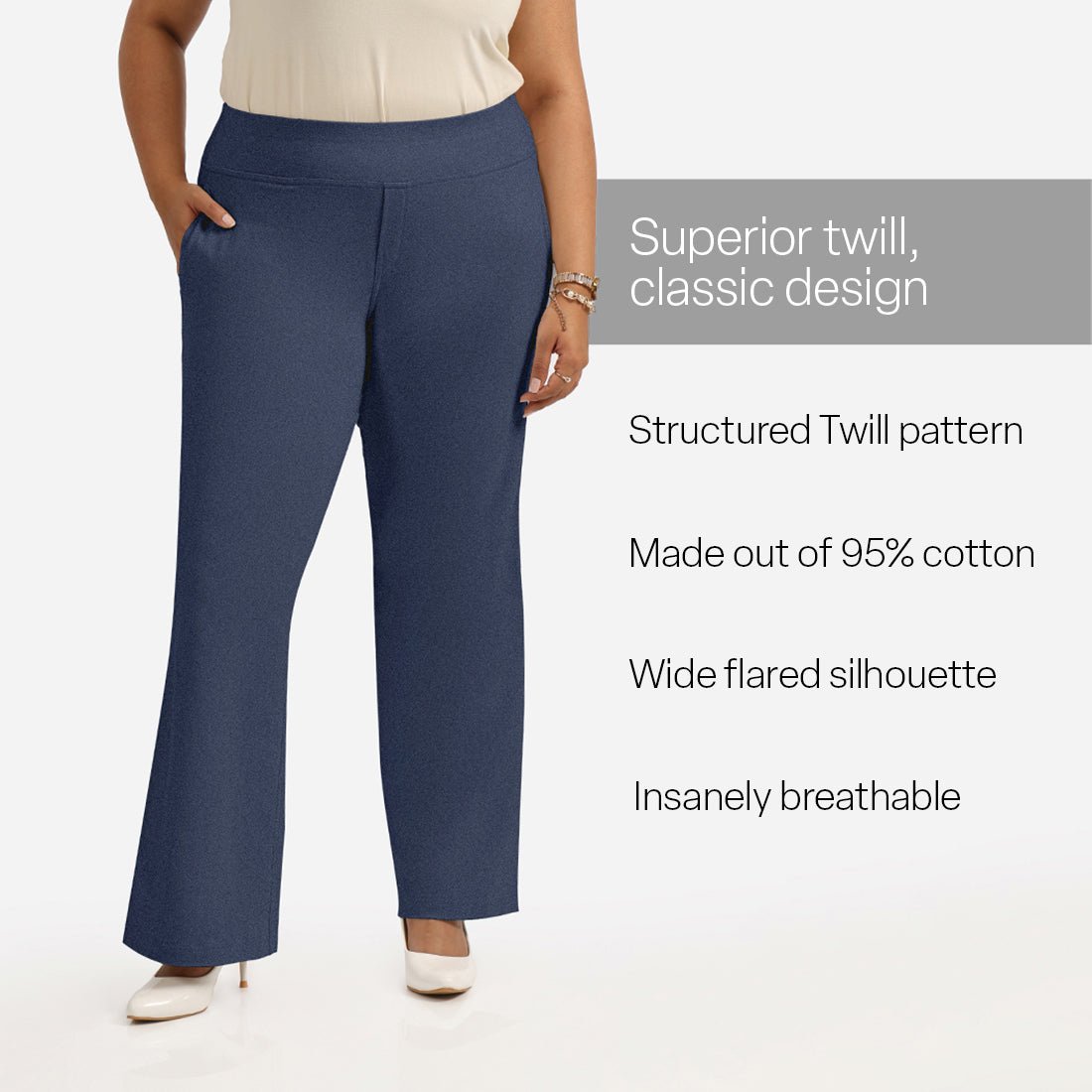 Work-To-Wine Twill Wide Leg Flare Pants - BlissClub