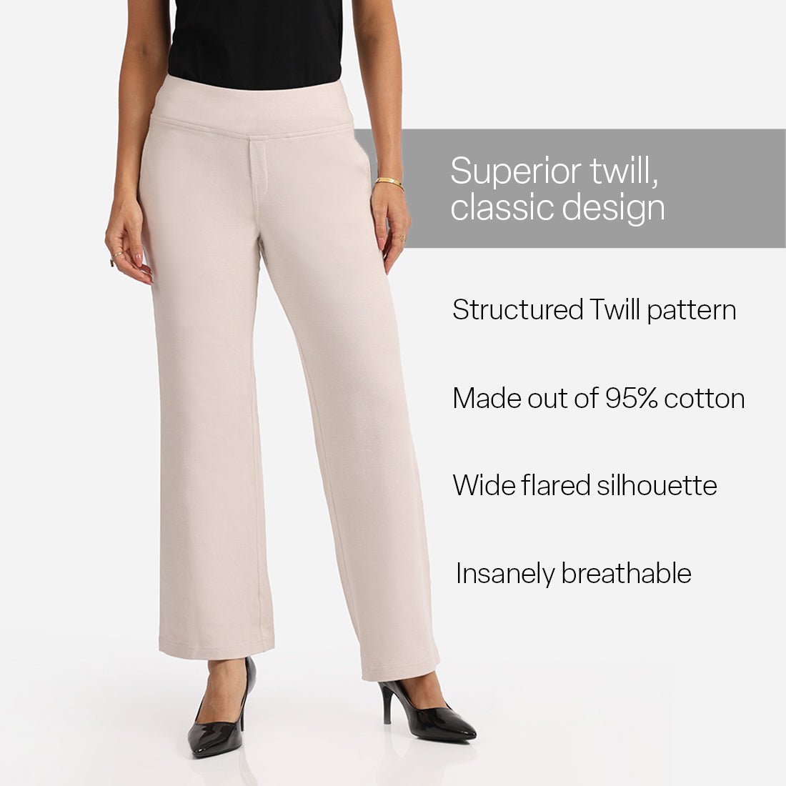 Work-To-Wine Twill Wide Leg Flare Pants - BlissClub