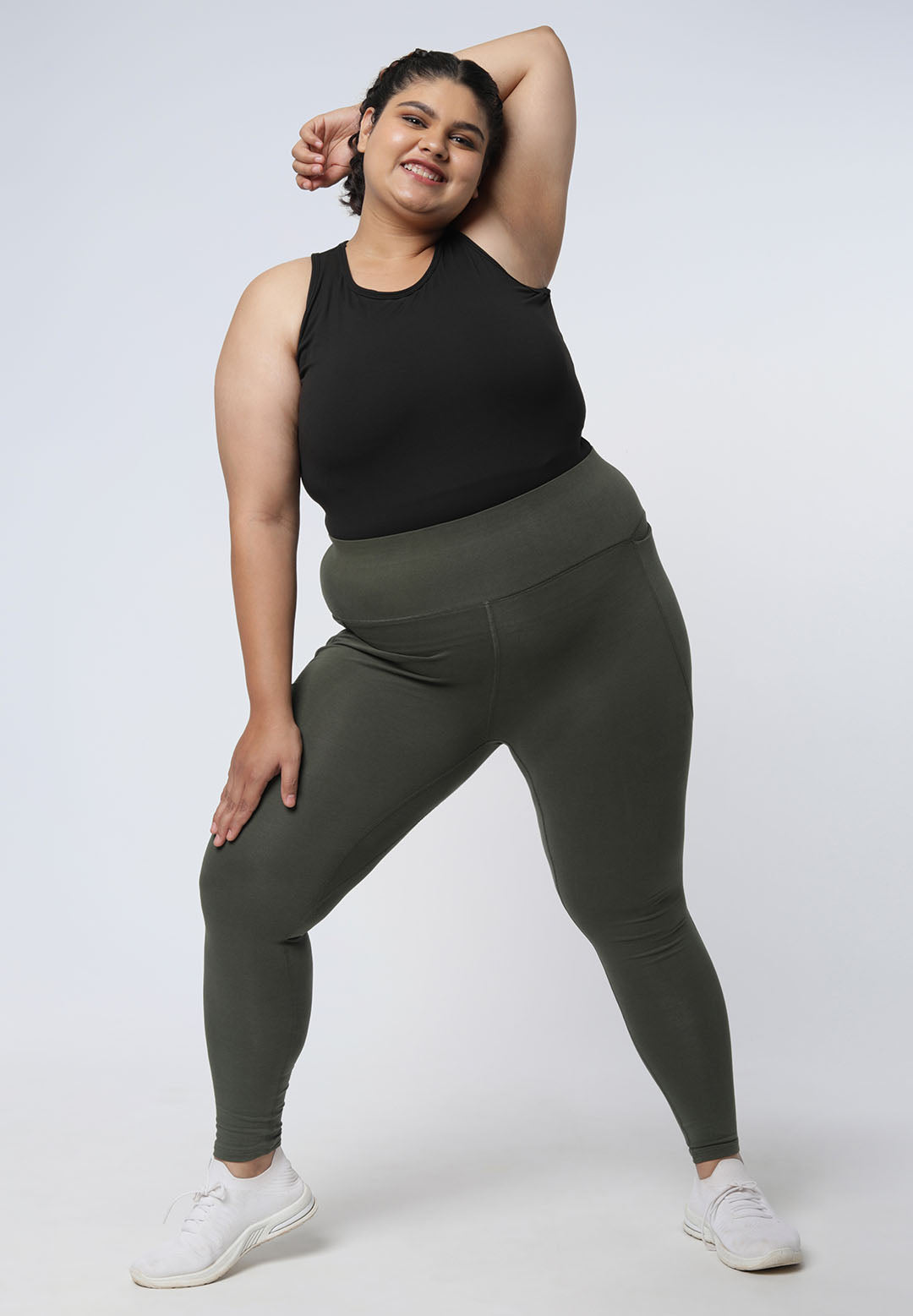 High Waisted Ankle Length Cotton Leggings with Pockets for Women