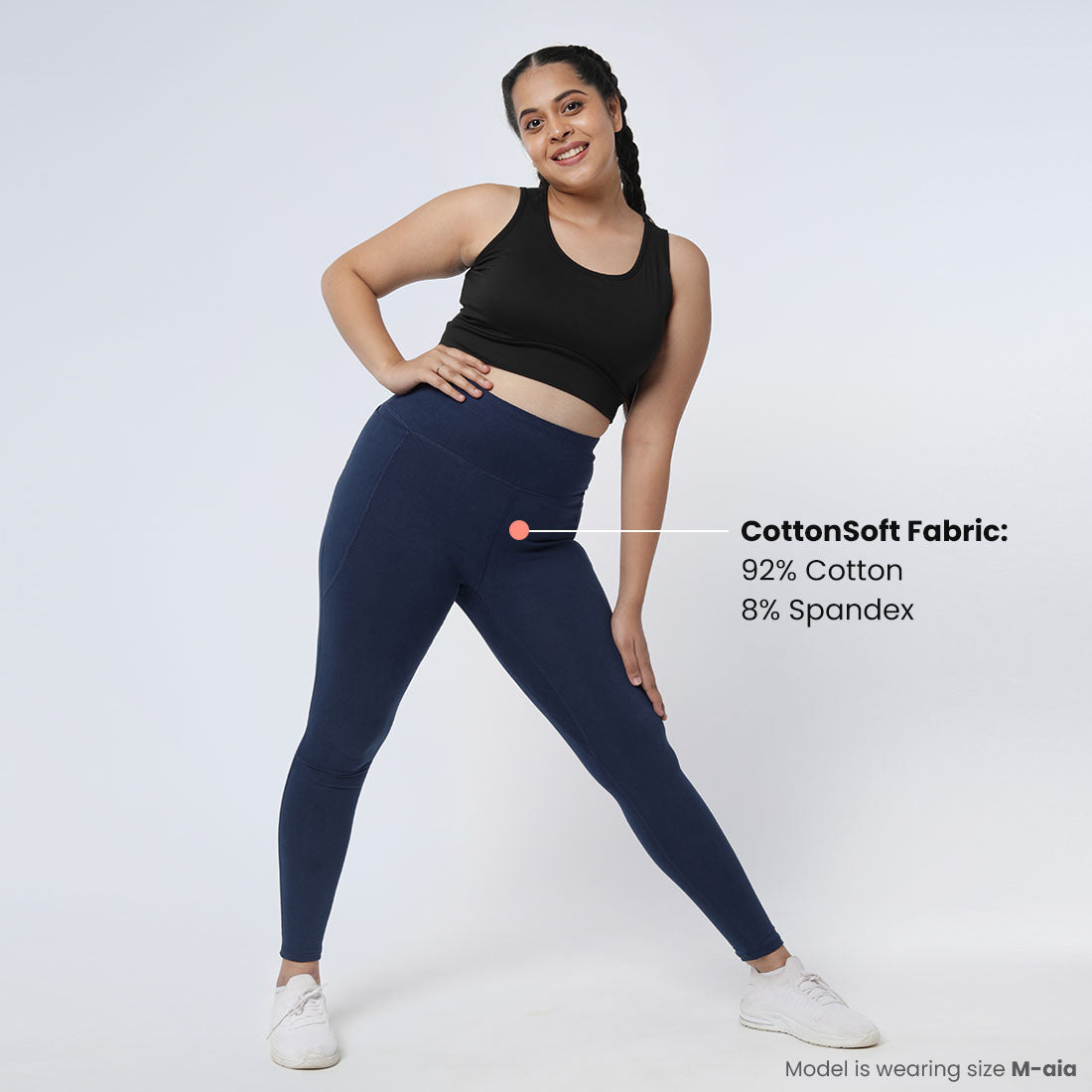 High Waisted Ankle Length Cotton Leggings with Pockets for Women