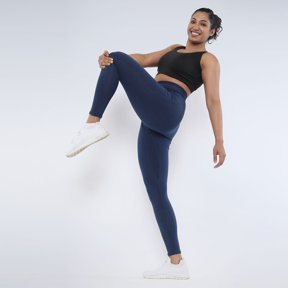 High Waisted Ankle Length Cotton Leggings with Pockets for Women