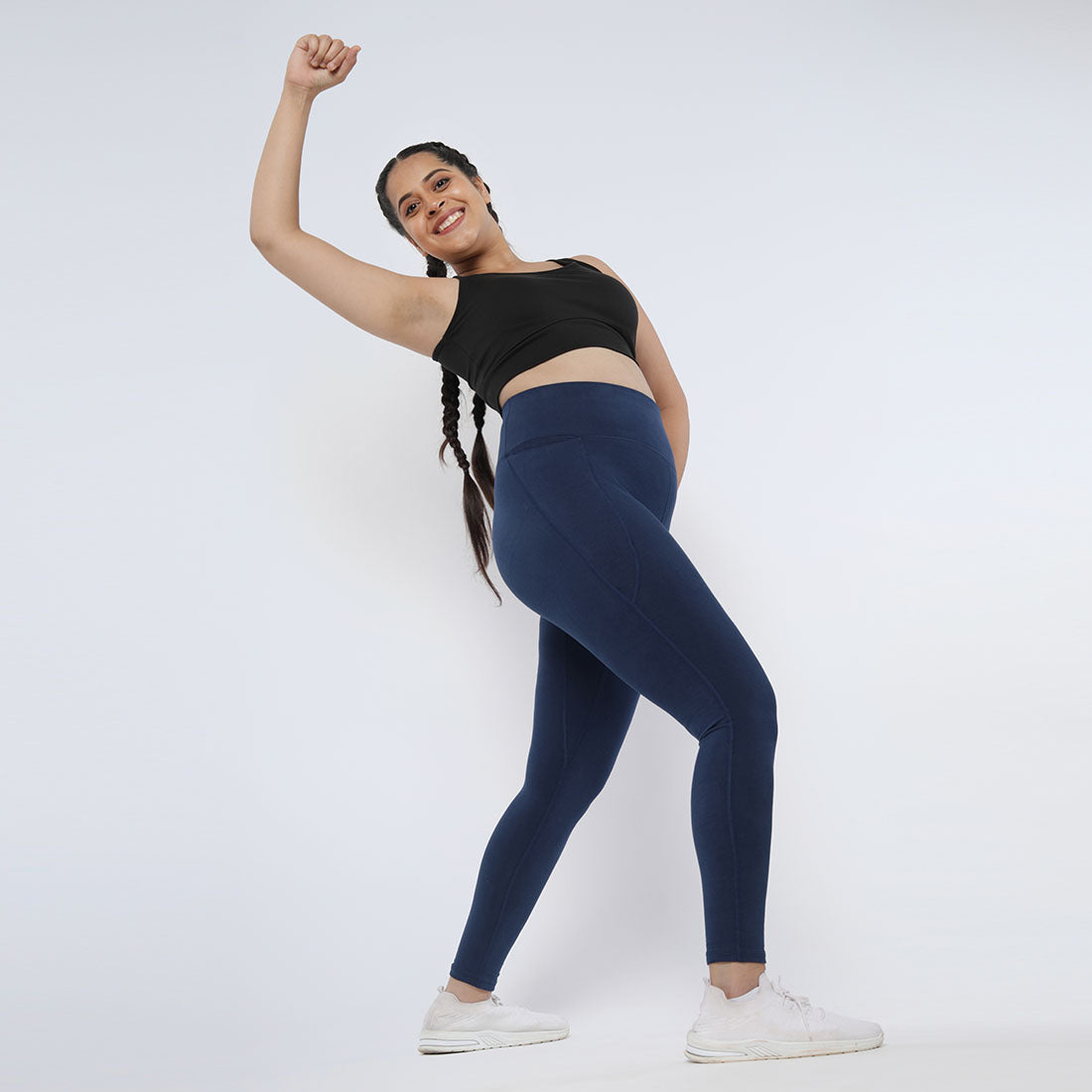 High Waisted Ankle Length Cotton Leggings with Pockets for Women