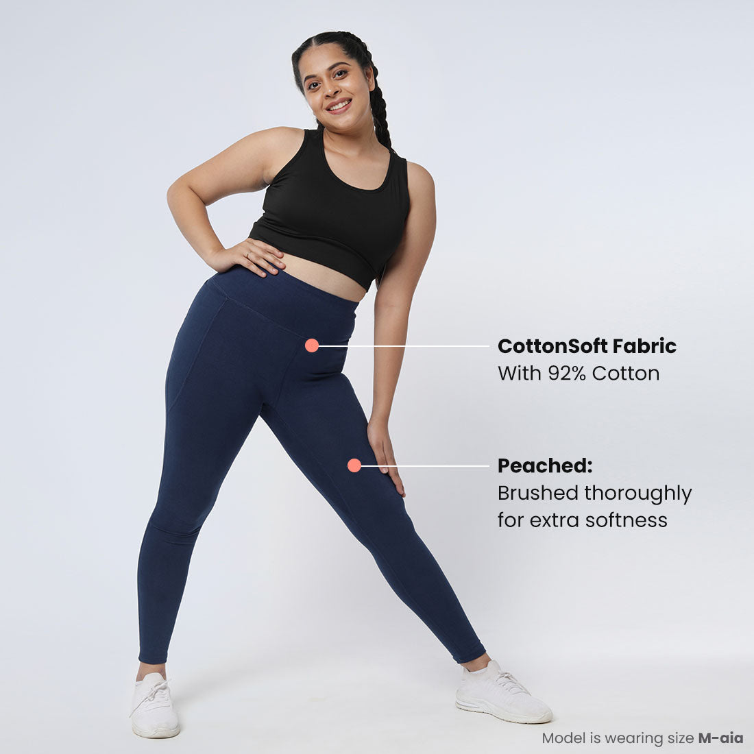 High Waisted Ankle Length Cotton Leggings with Pockets for Women