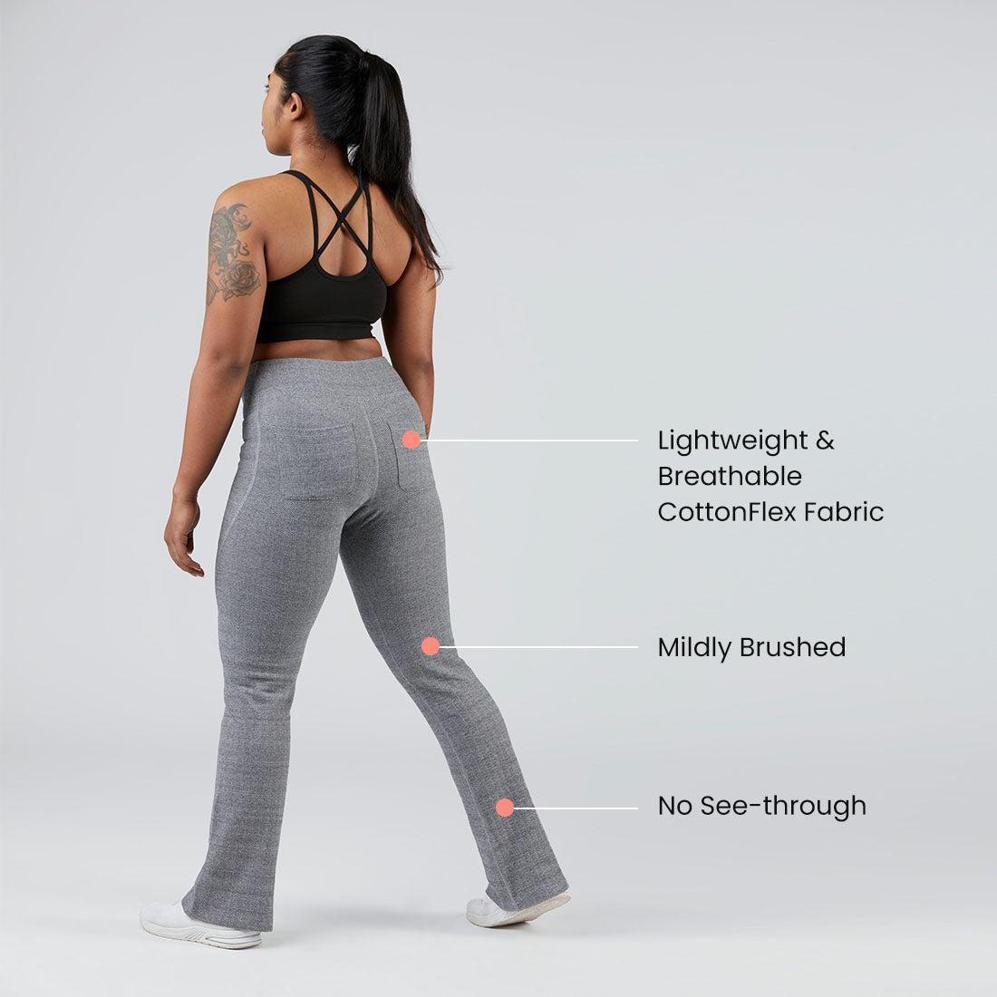 High Waisted Cotton Flare Pants with Pockets for Women
