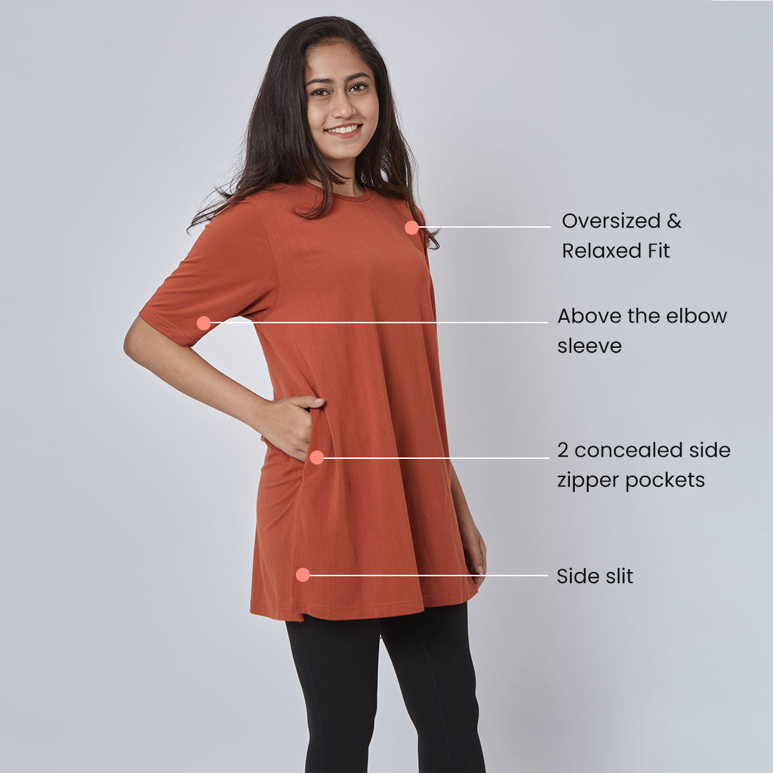 Long T-Shirts with Pockets for Women & Girls