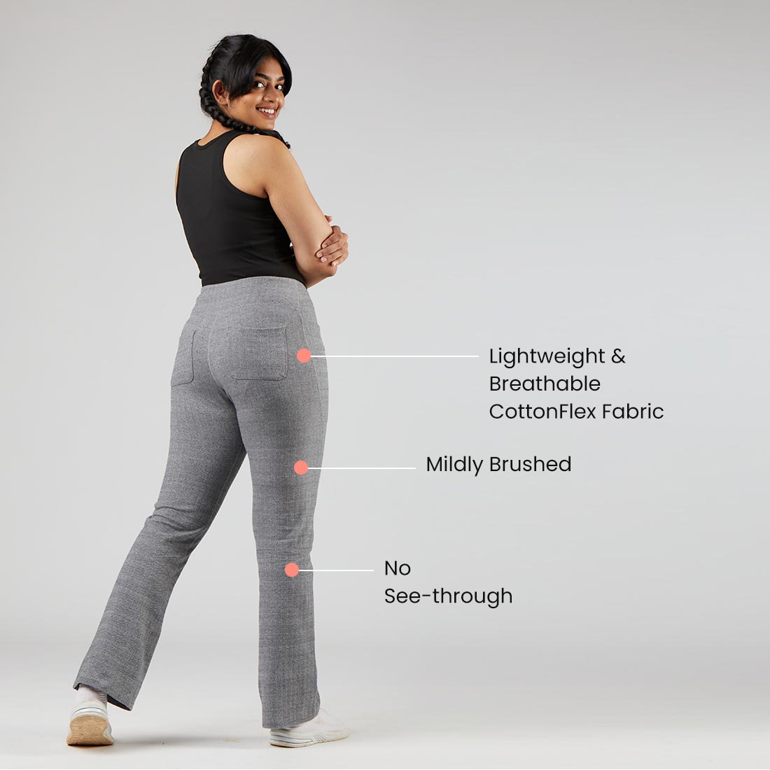 High Waisted Cotton Flare Pants with Pockets for Women
