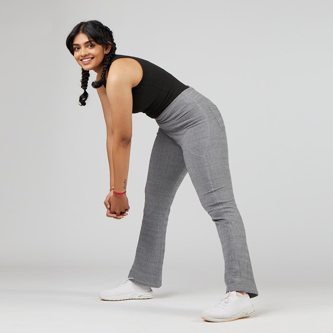 High Waisted Cotton Flare Pants with Pockets for Women