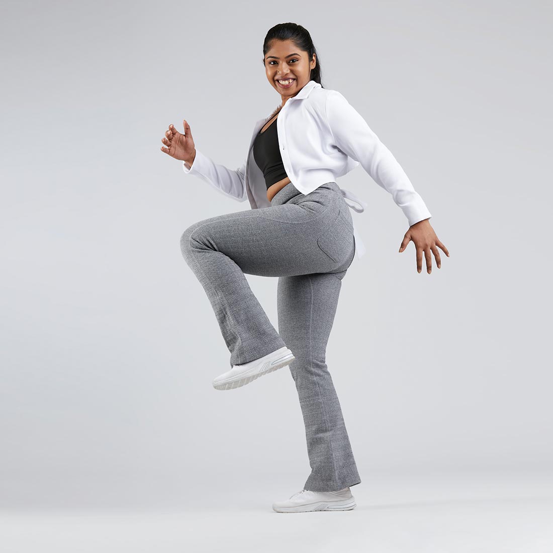 High Waisted Cotton Flare Pants with Pockets for Women