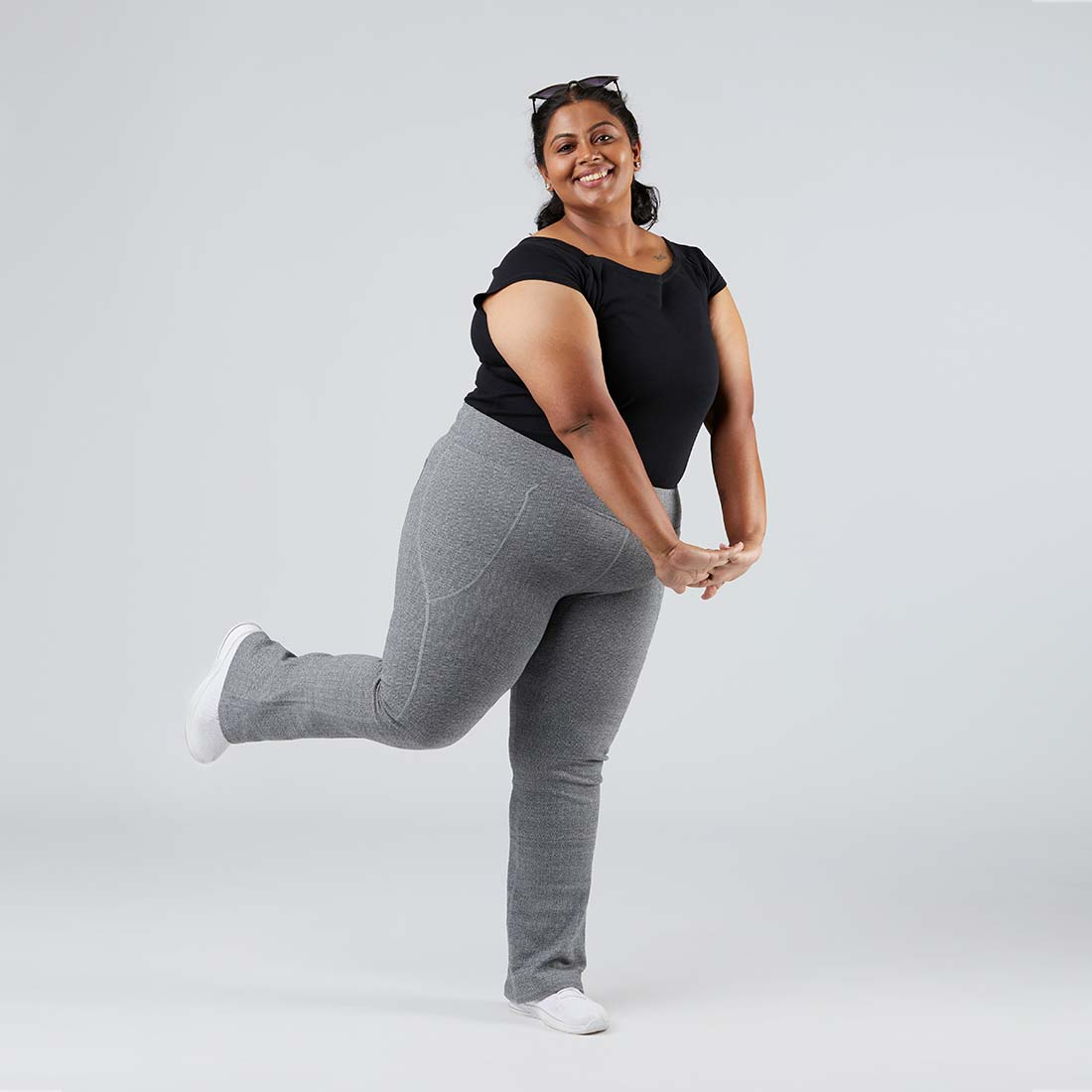 High Waisted Cotton Flare Pants with Pockets for Women