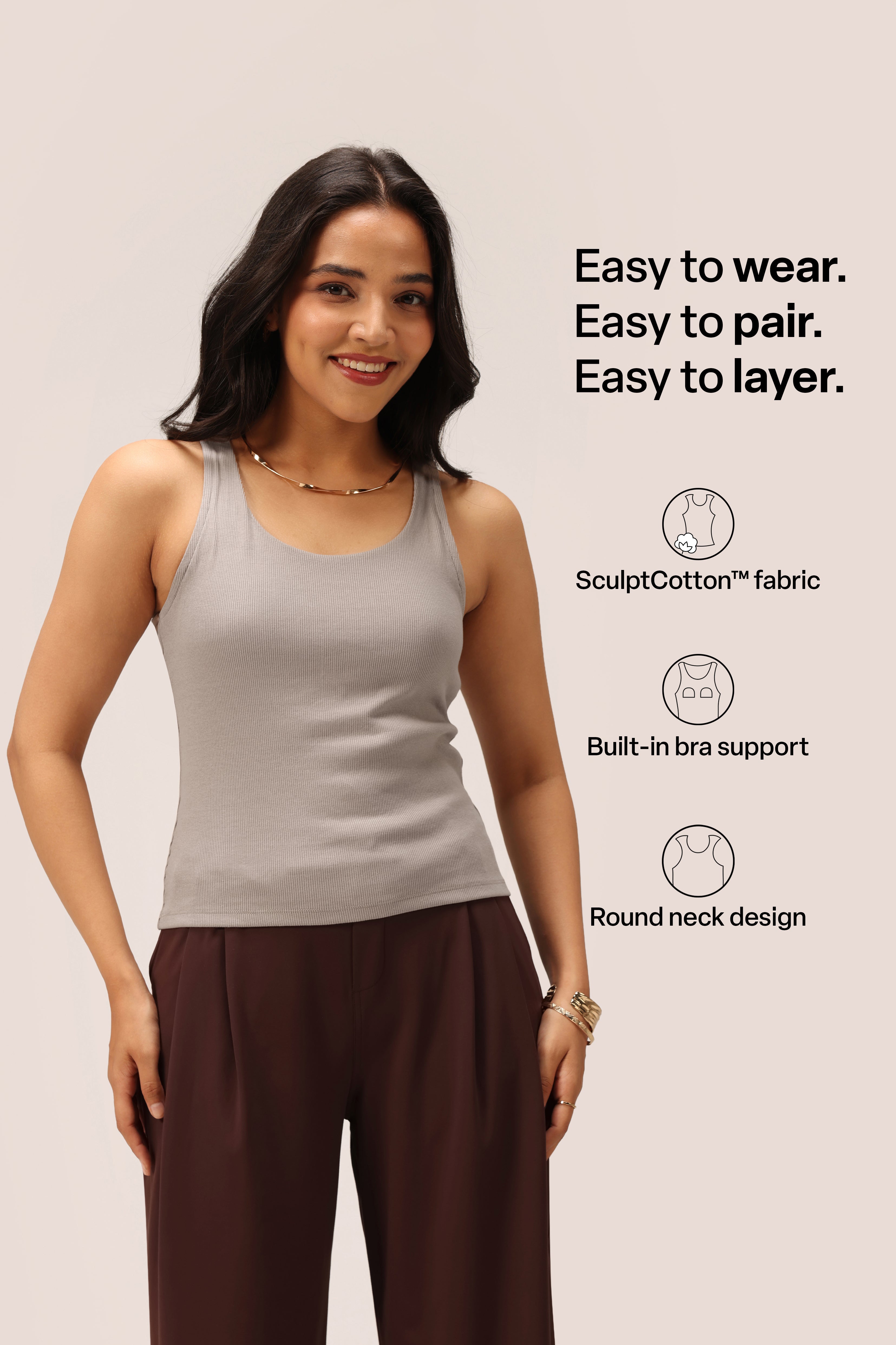 Blissentials Round Neck Built In Bra Top