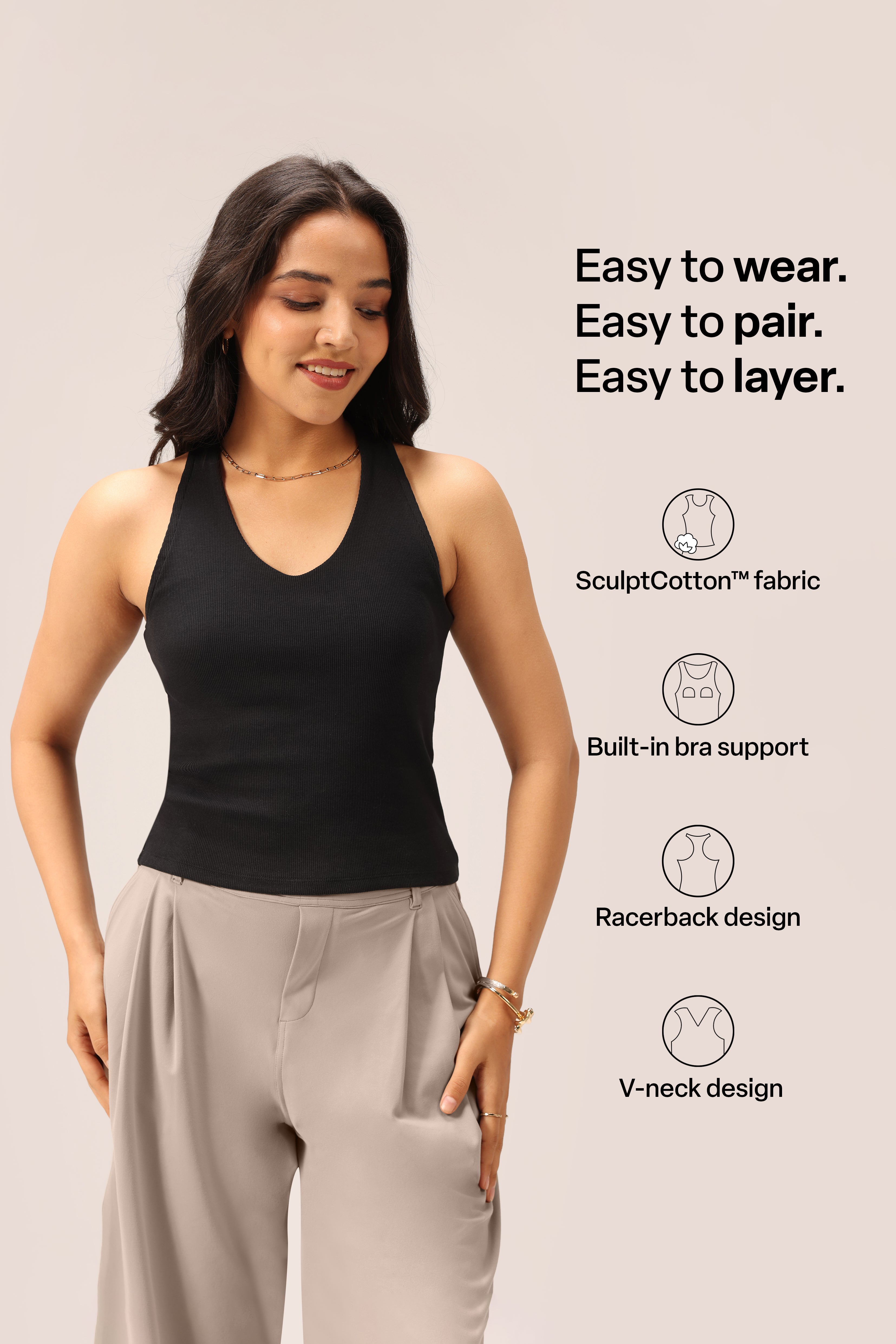 Blissentials V- Neck Racerback Built In Bra Top