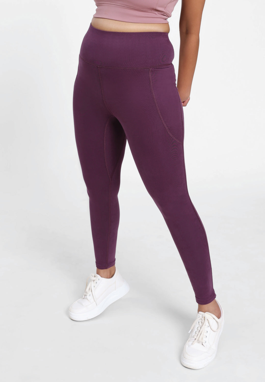 Solid Deep Purple Leggings With Pockets