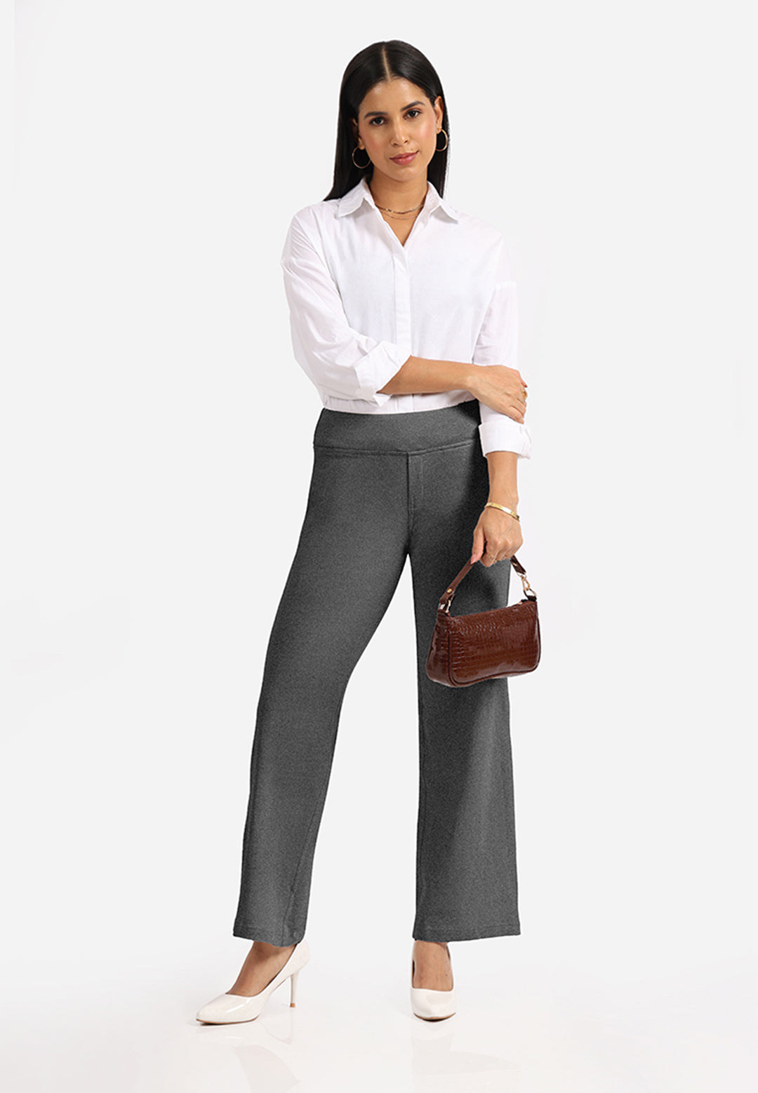 Work-To-Wine Twill Wide Leg Flare Pants