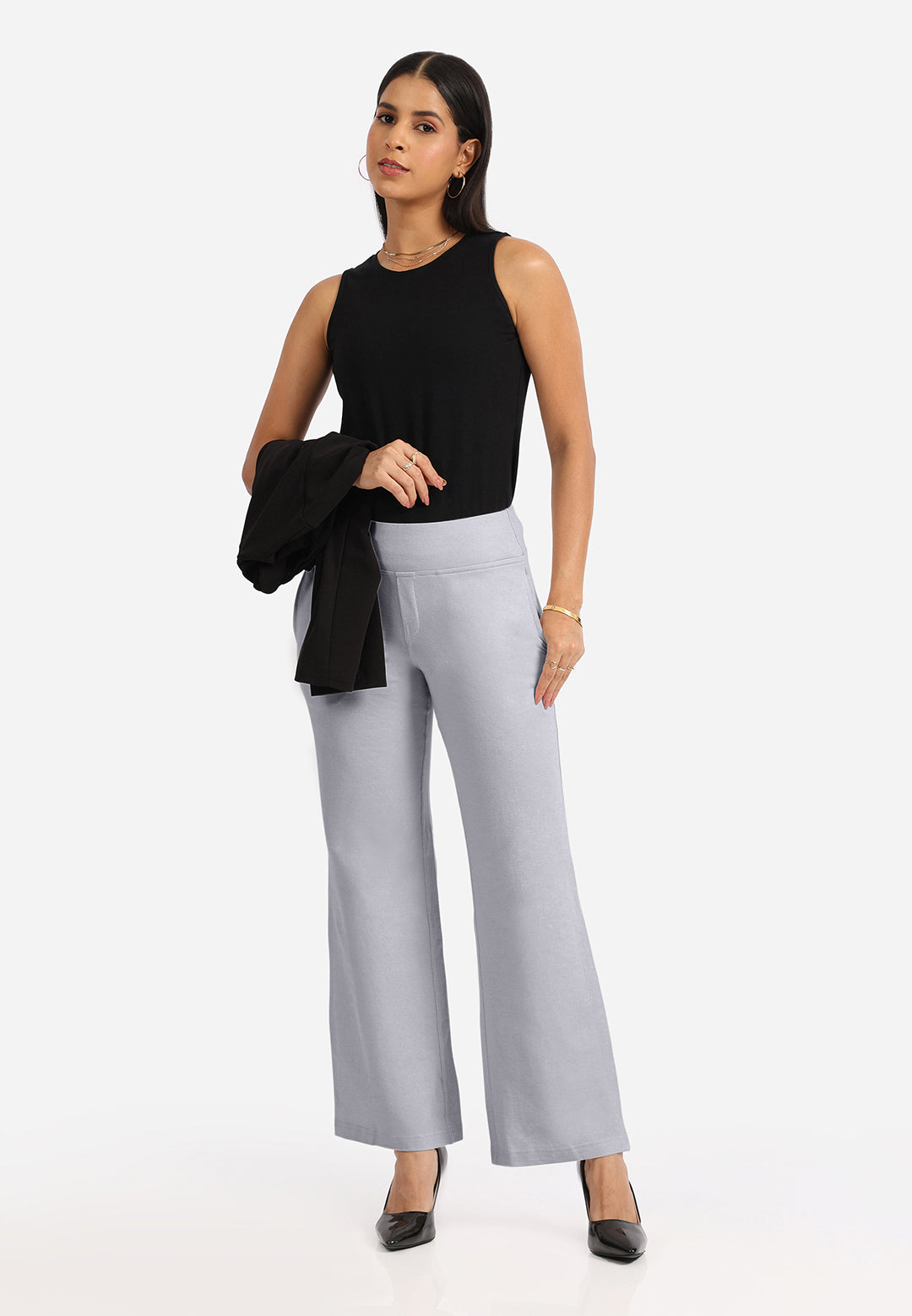 Work-To-Wine Twill Wide Leg Flare Pants
