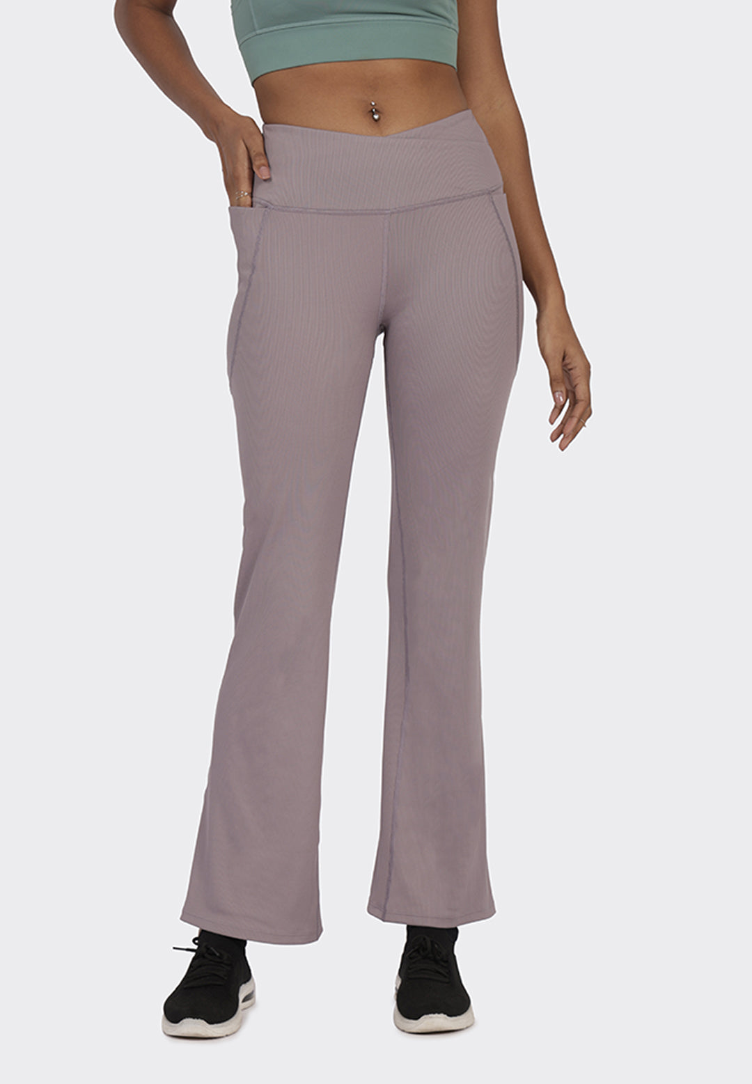 Buy BlissClub Women Werk-It Flare Pants, High-Rise, Wide Waistband, Lightweight & Breathable CottonFlex Fabric, 4 Pockets, Herringbone Pattern