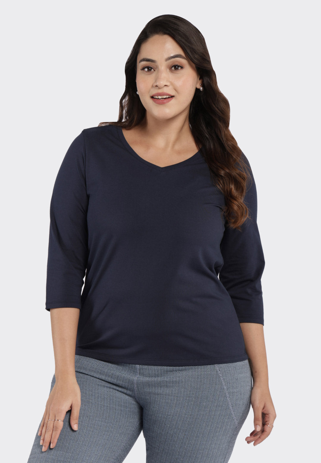 BlissClub Women Fit-Me-Right Tees, Apple Shaped Body, Active Apple, Stretchy BambooLux Fabric, V-Neck, High-Low Hem