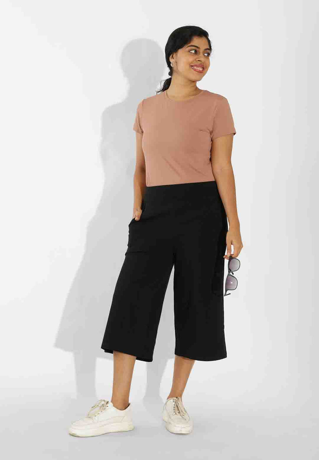 Paper Bag Waist Wide Leg Culottes  Styched Fashion