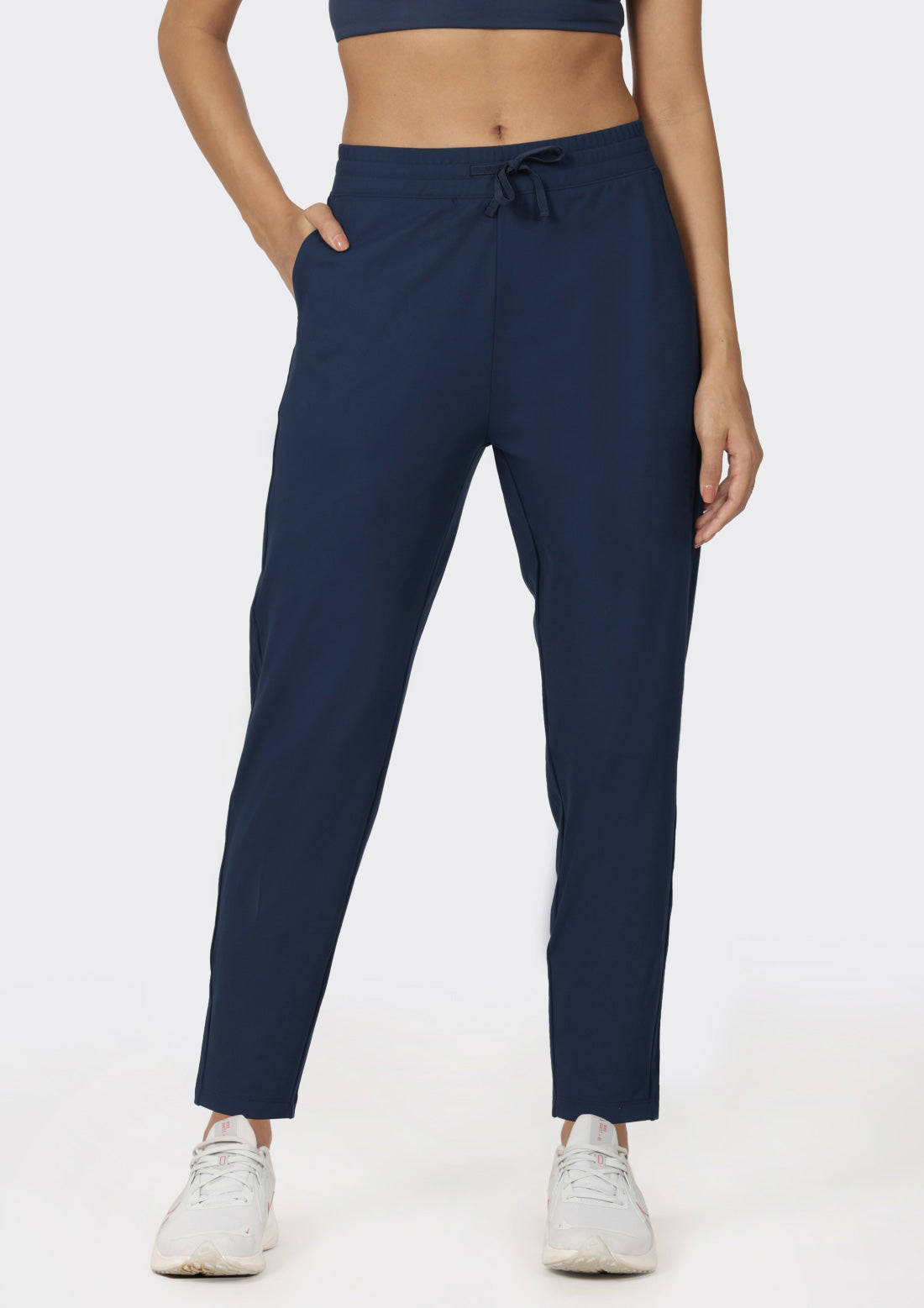 Mid-Waist Tapered Pants with Adjustable Drawstring and 2 Side Pockets