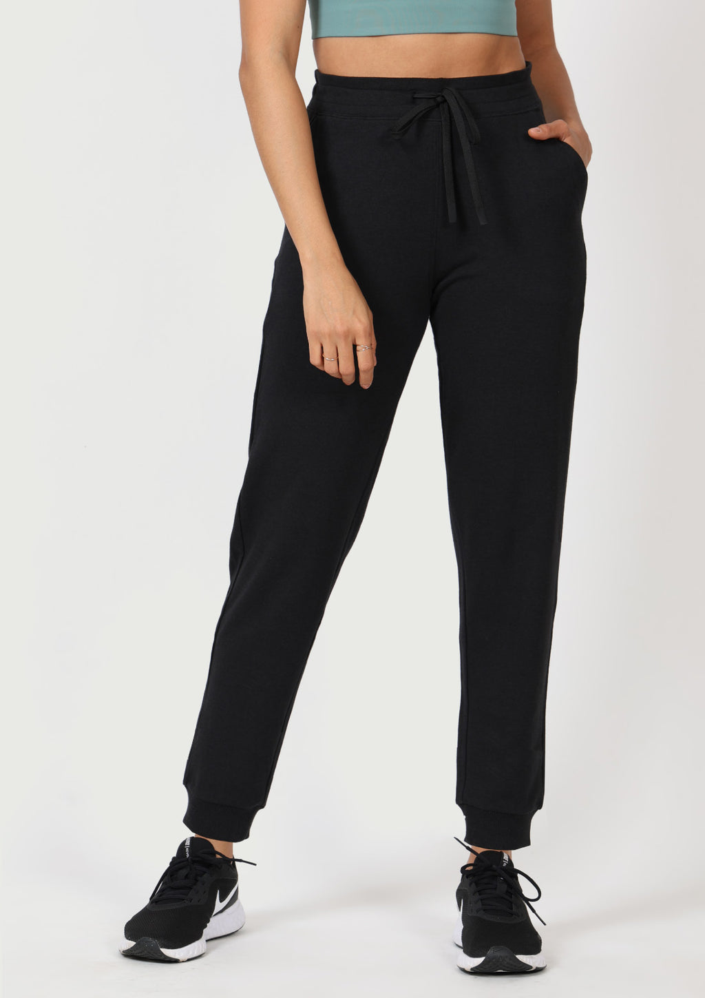 Mid-Waist Ankle Length Cotton Joggers with 3 Pockets