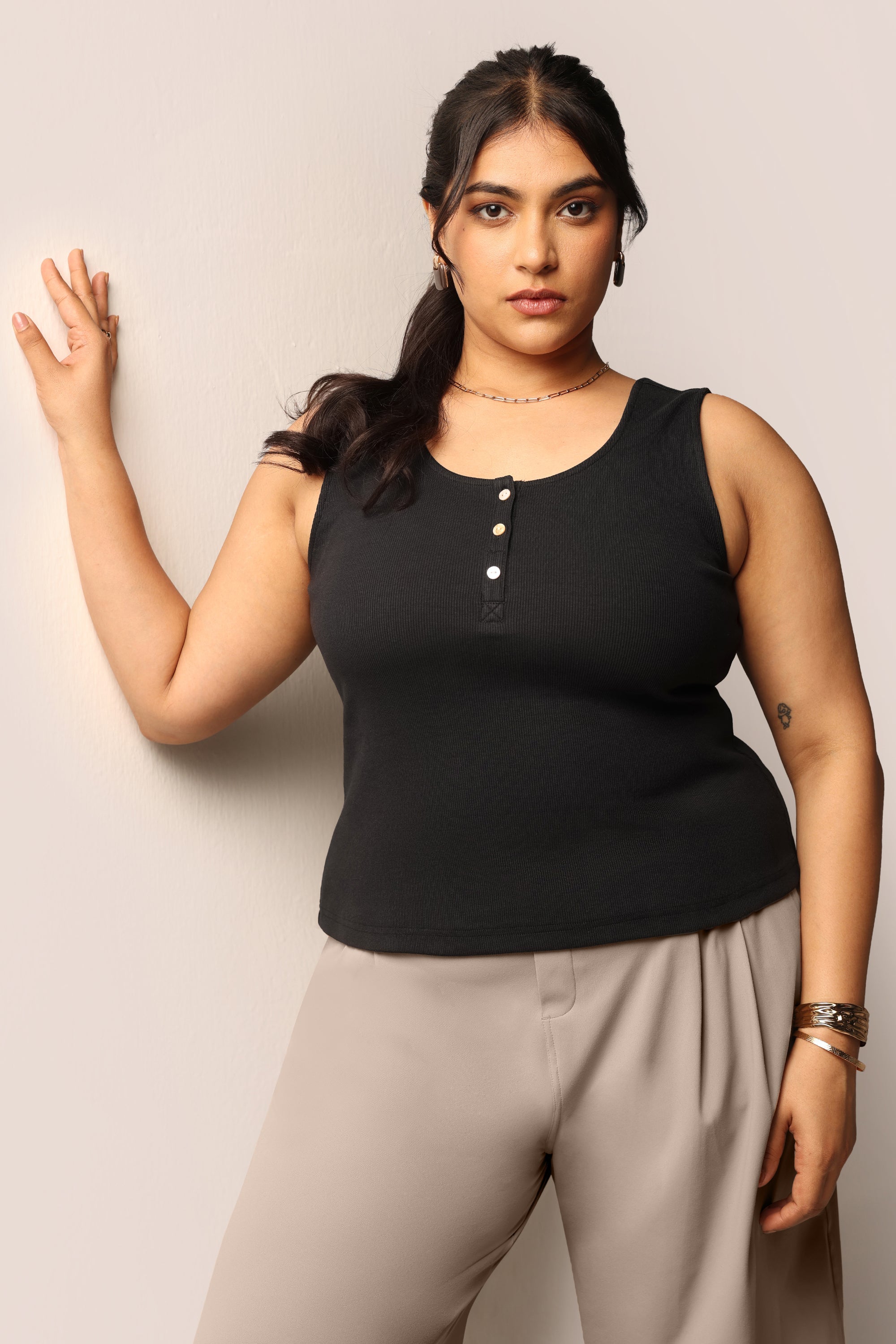 Blissentials Round Neck Henley Tank - BlissClub